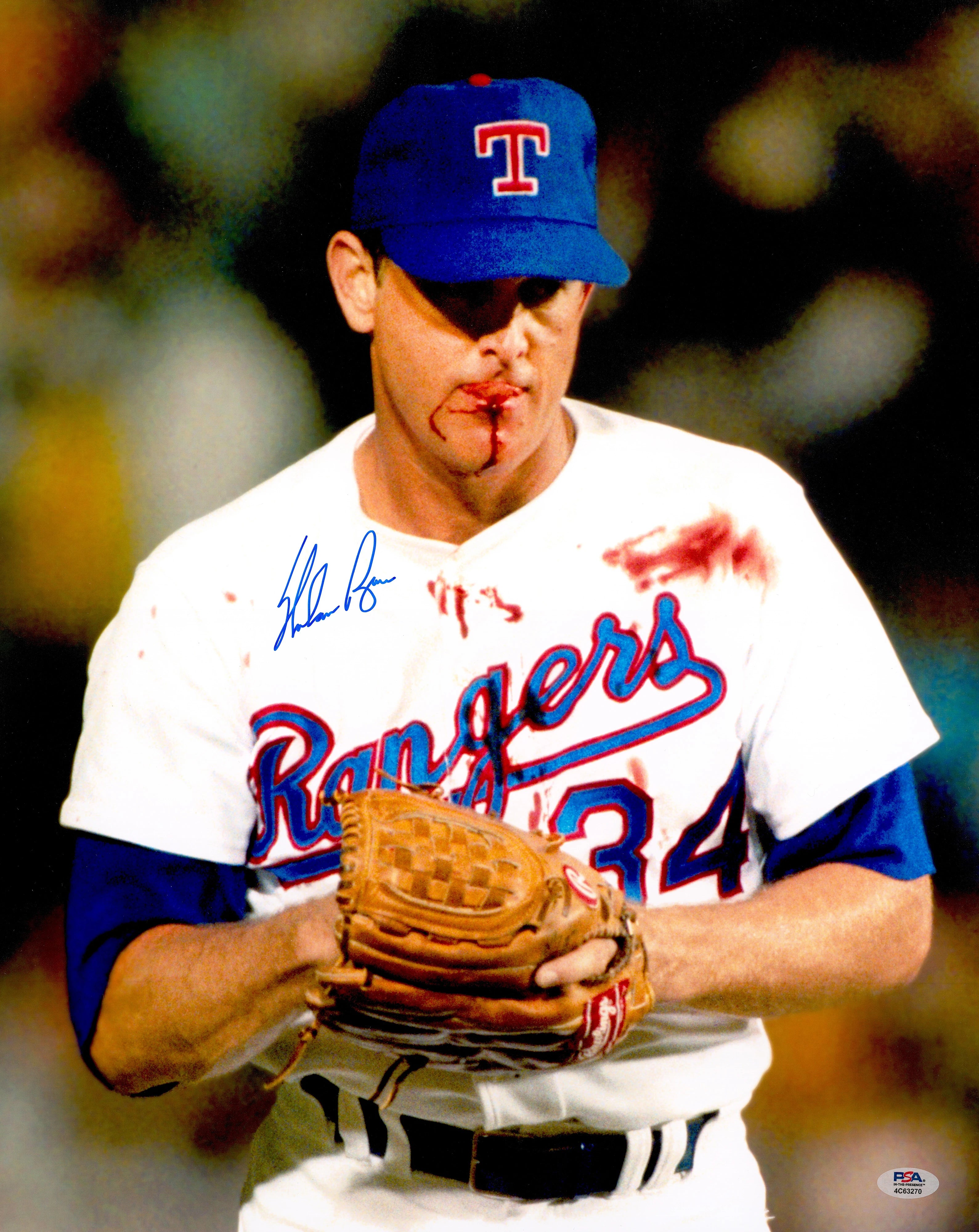 Nolan Ryan Autographed 16x20 Photo Texas Rangers Bloody Lip - PSA/DNA Authenticated