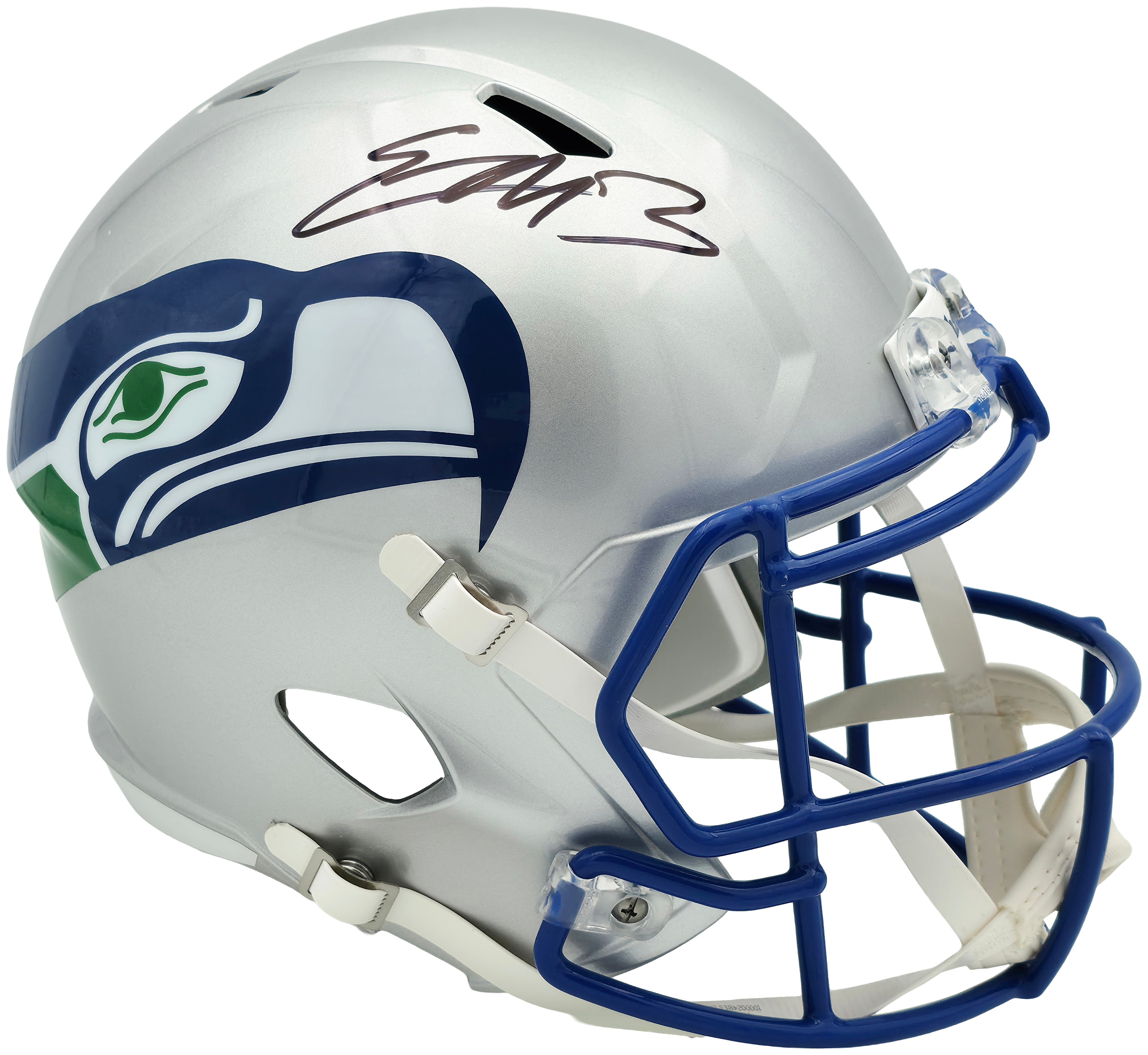 Nick Emmanwori Signed Seattle Seahawks 1983–2001 Throwback Silver Full Size Speed Replica Helmet – Beckett BAS Witness