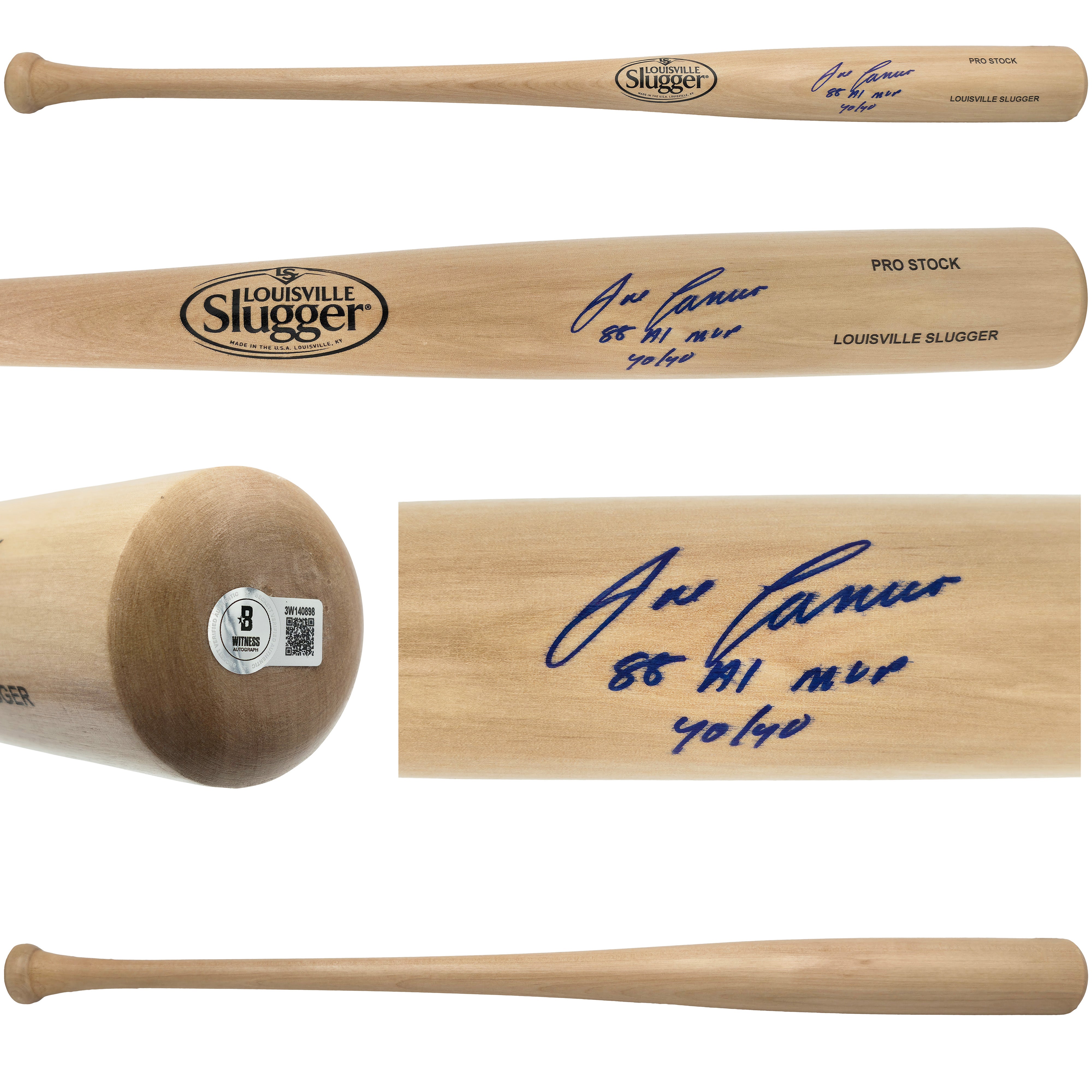 Jose Canseco Signed Louisville Slugger Pro Stock Blonde Baseball Bat Oakland A’s “88 AL MVP 40/40” – Beckett BAS Witness