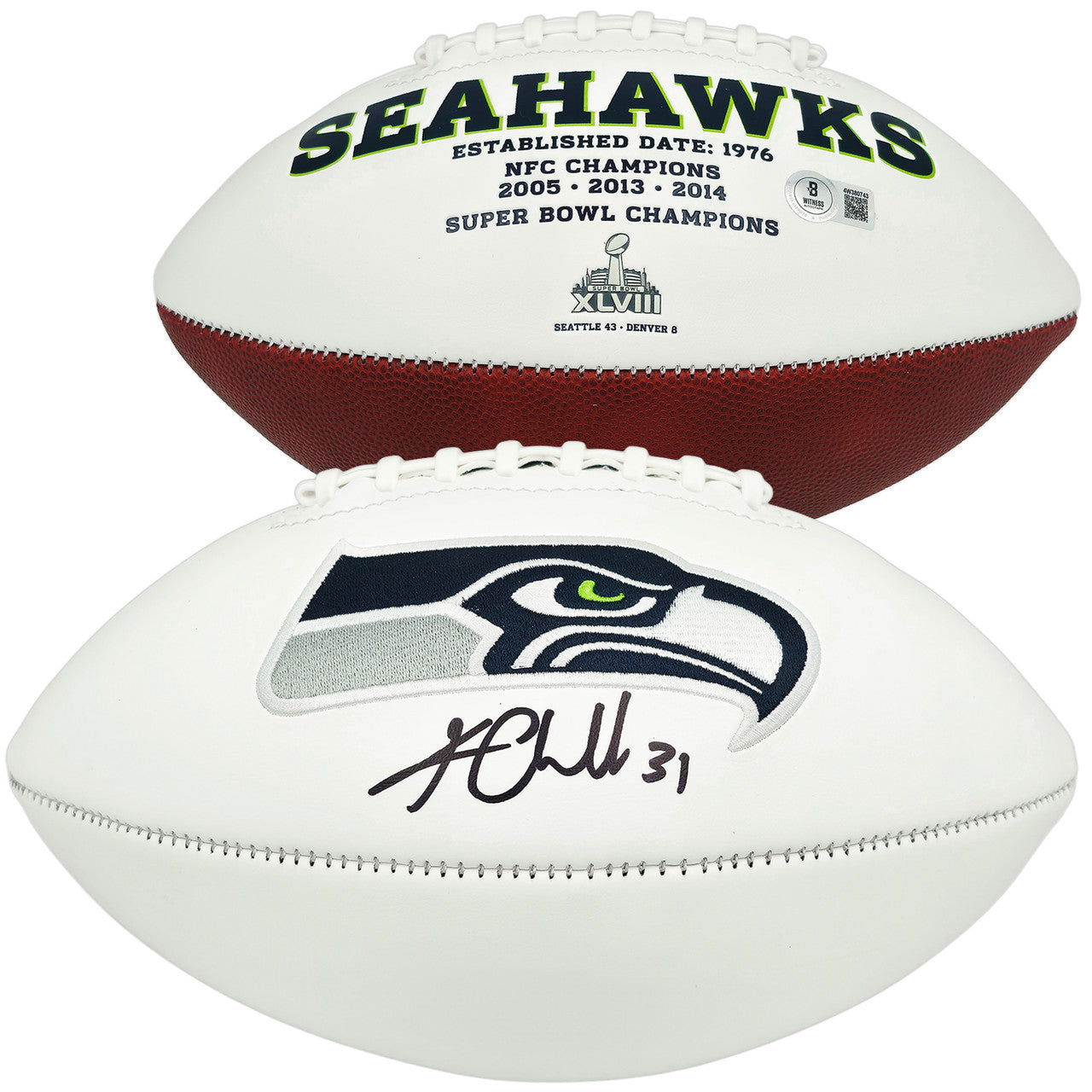 Kam Chancellor Autographed White Seattle Seahawks Logo Football Beckett BAS Witness
