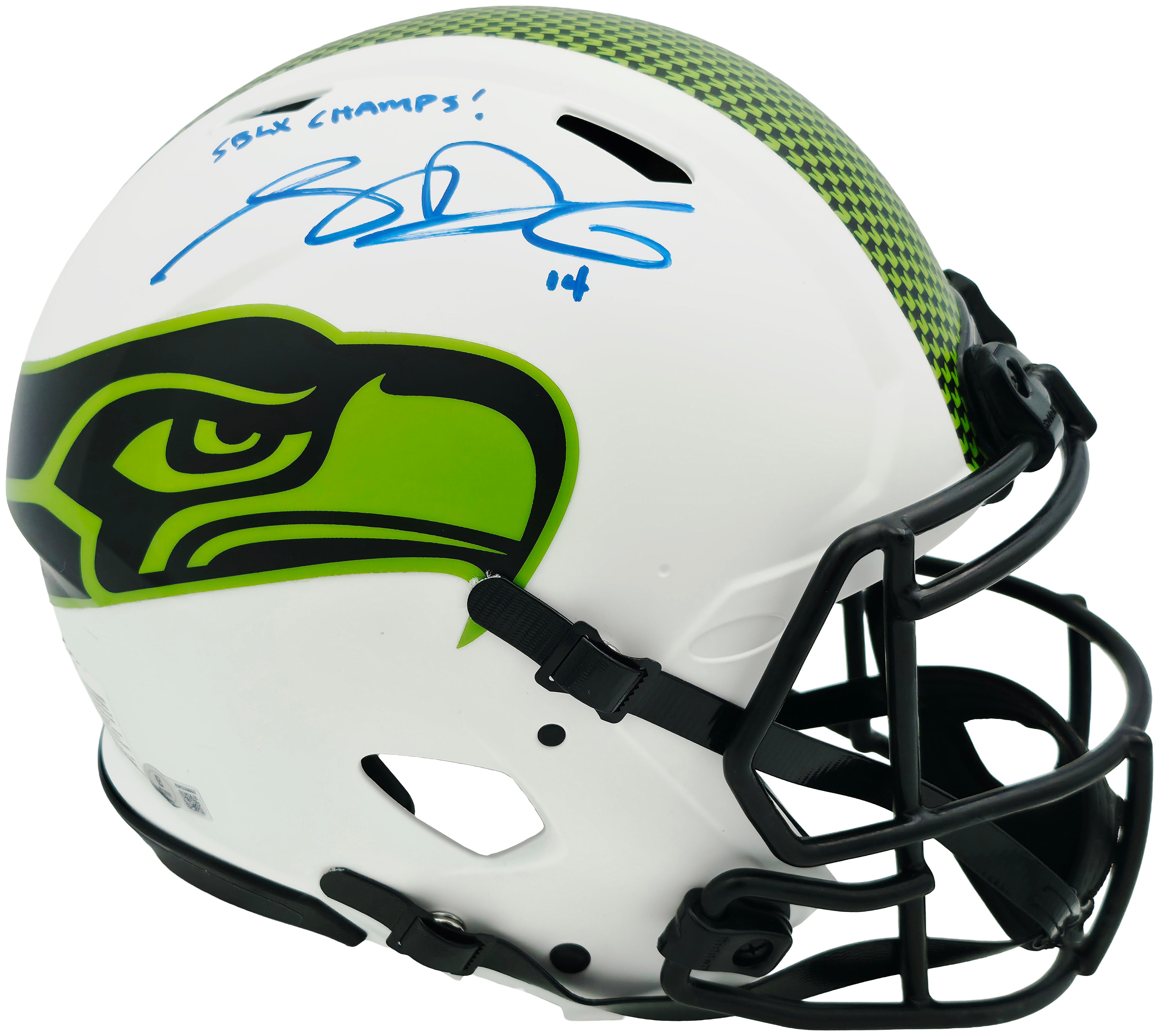 Sam Darnold Signed Seattle Seahawks Lunar Eclipse White Speed Authentic Full Size Helmet “SB LX Champs” – Beckett BAS Witness