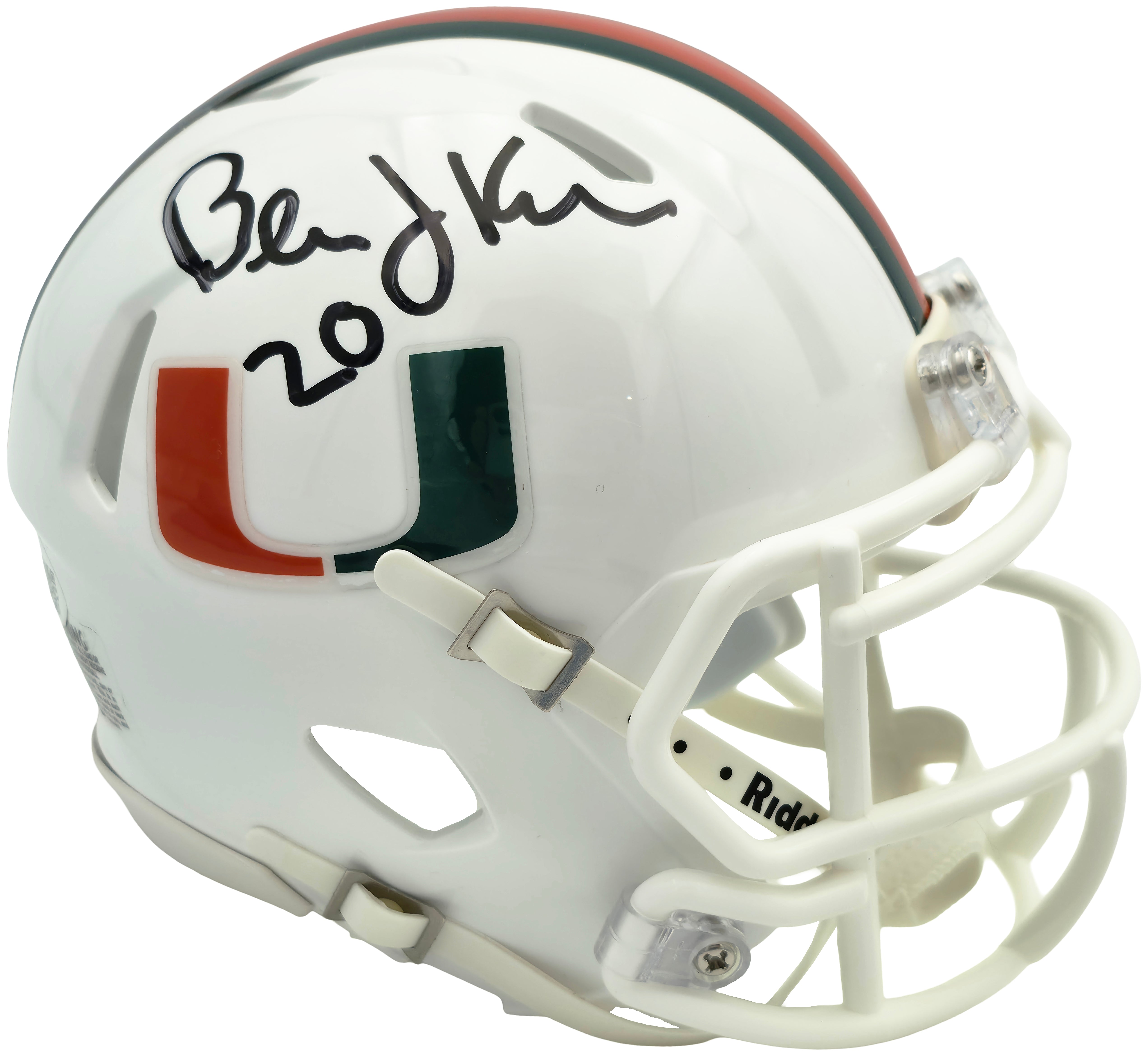 Bernie Kosar Autographed Miami Hurricanes White Traditional Speed Mini Helmet JSA Witness