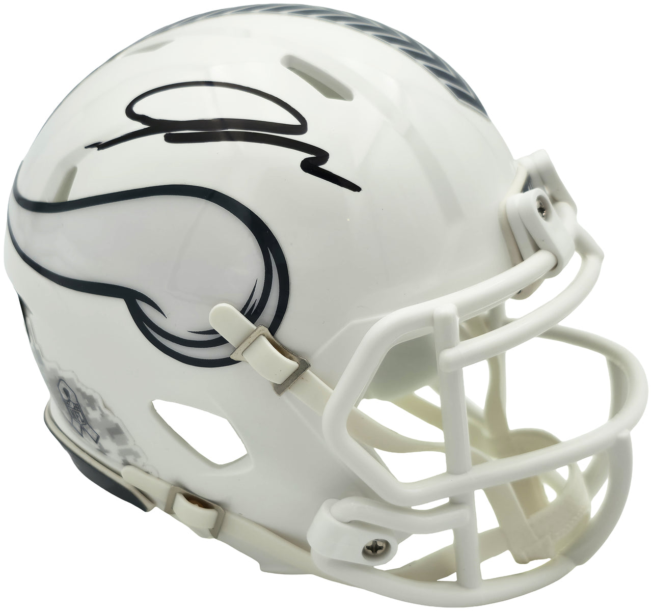 Jordan Addison Autographed Minnesota Vikings White 2024 Salute To Service Speed Mini Helmet (In Black) Beckett BAS QR