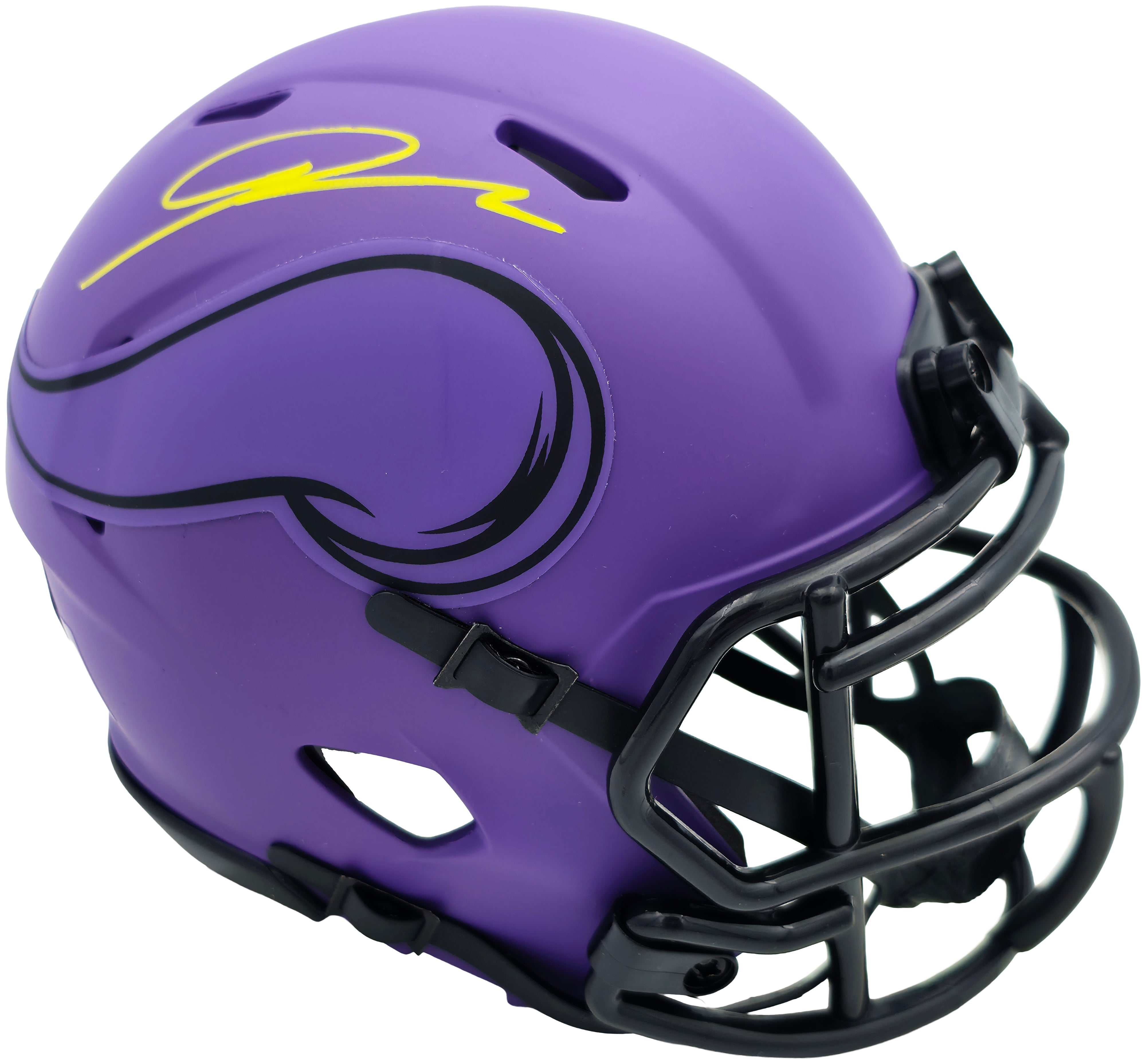 Jordan Addison Autographed Minnesota Vikings Rave Purple Speed Mini Helmet (In Yellow) Beckett BAS QR