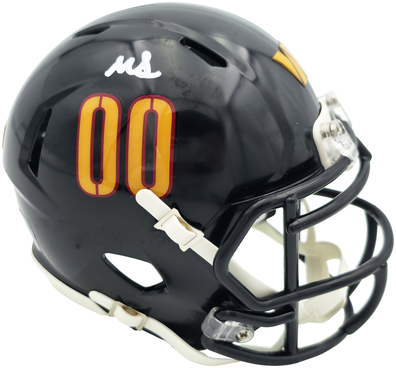 Mike Sainristil Autographed Washington Commanders Black 2022 Alternate Speed Mini Helmet Beckett BAS Witness