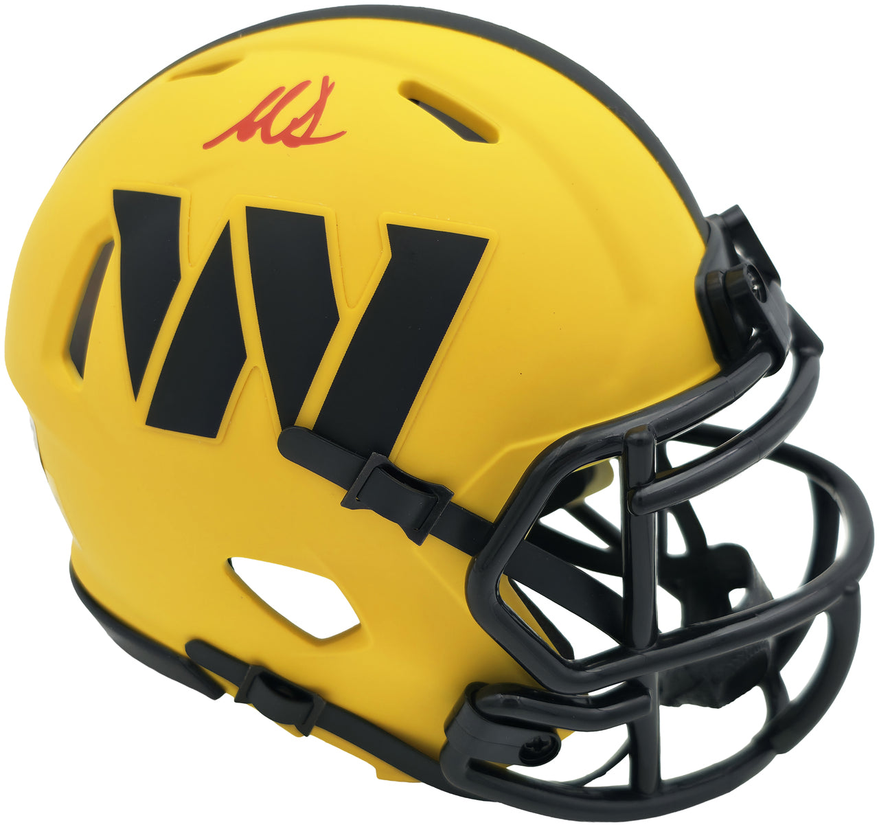Mike Sainristil Autographed Washington Commanders Rave Yellow Speed Mini Helmet Beckett BAS Witness