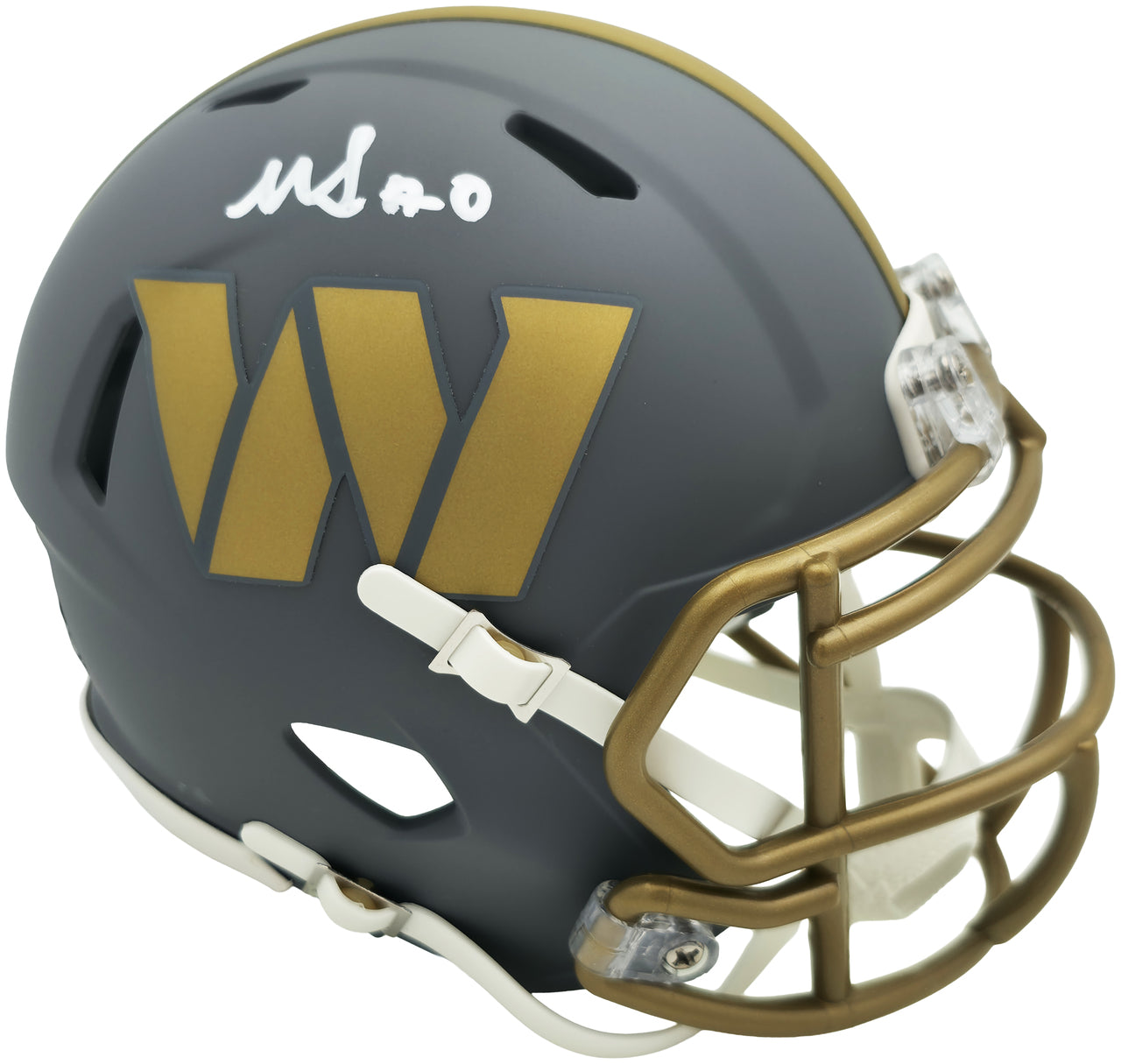 Mike Sainristil Autographed Washington Commanders Slate Silver Speed Mini Helmet Beckett BAS Witness