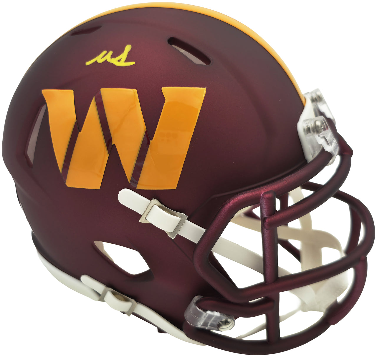 Mike Sainristil Autographed Washington Commanders Maroon Speed Mini Helmet Beckett BAS Witness