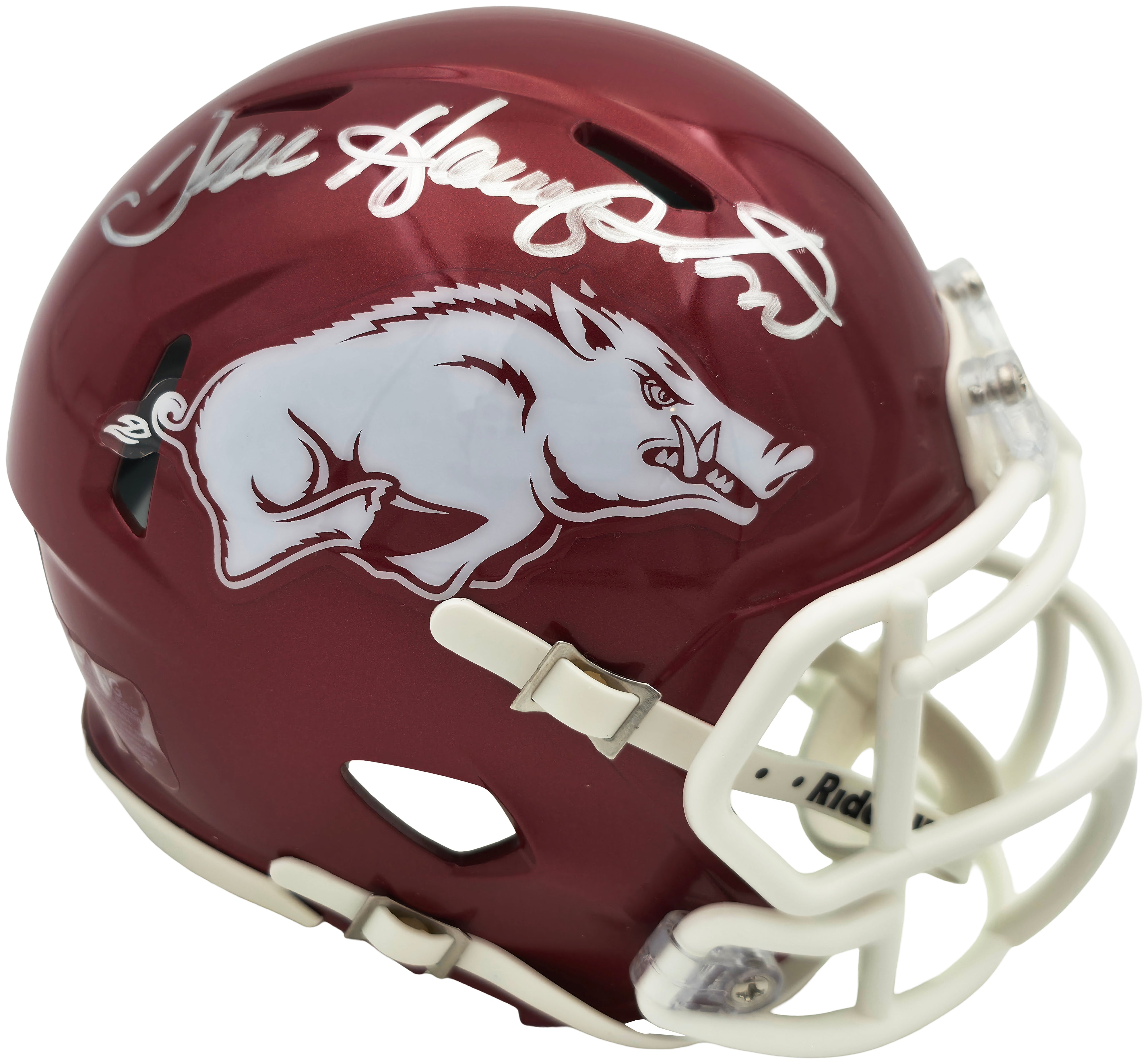 Dan Hampton Autographed Arkansas Razorbacks Red Speed Mini Helmet Beckett BAS Witness
