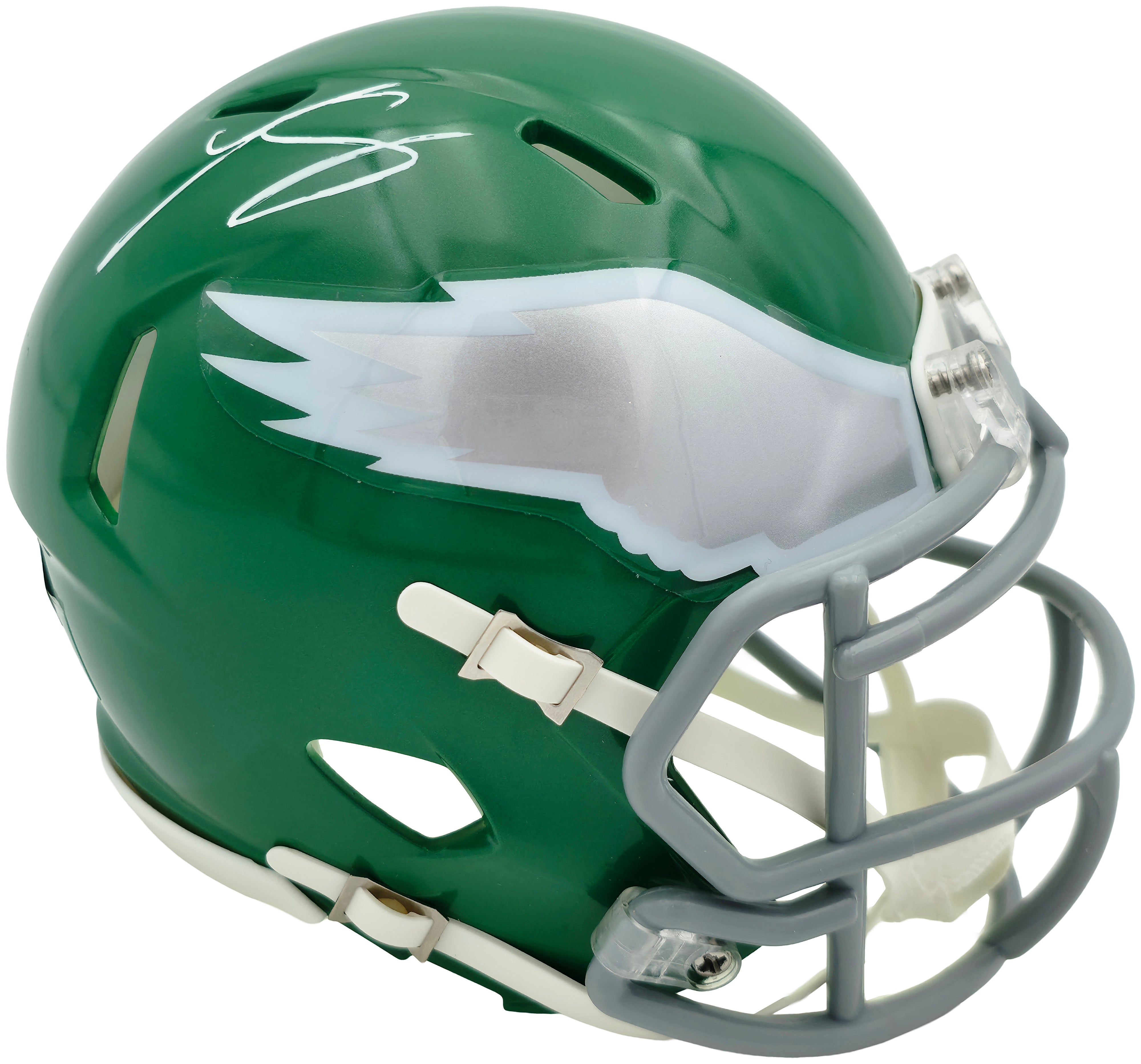LeSean McCoy Autographed Philadelphia Eagles Green 2023 Alternate Speed Mini Helmet (In Silver) Beckett BAS Witness