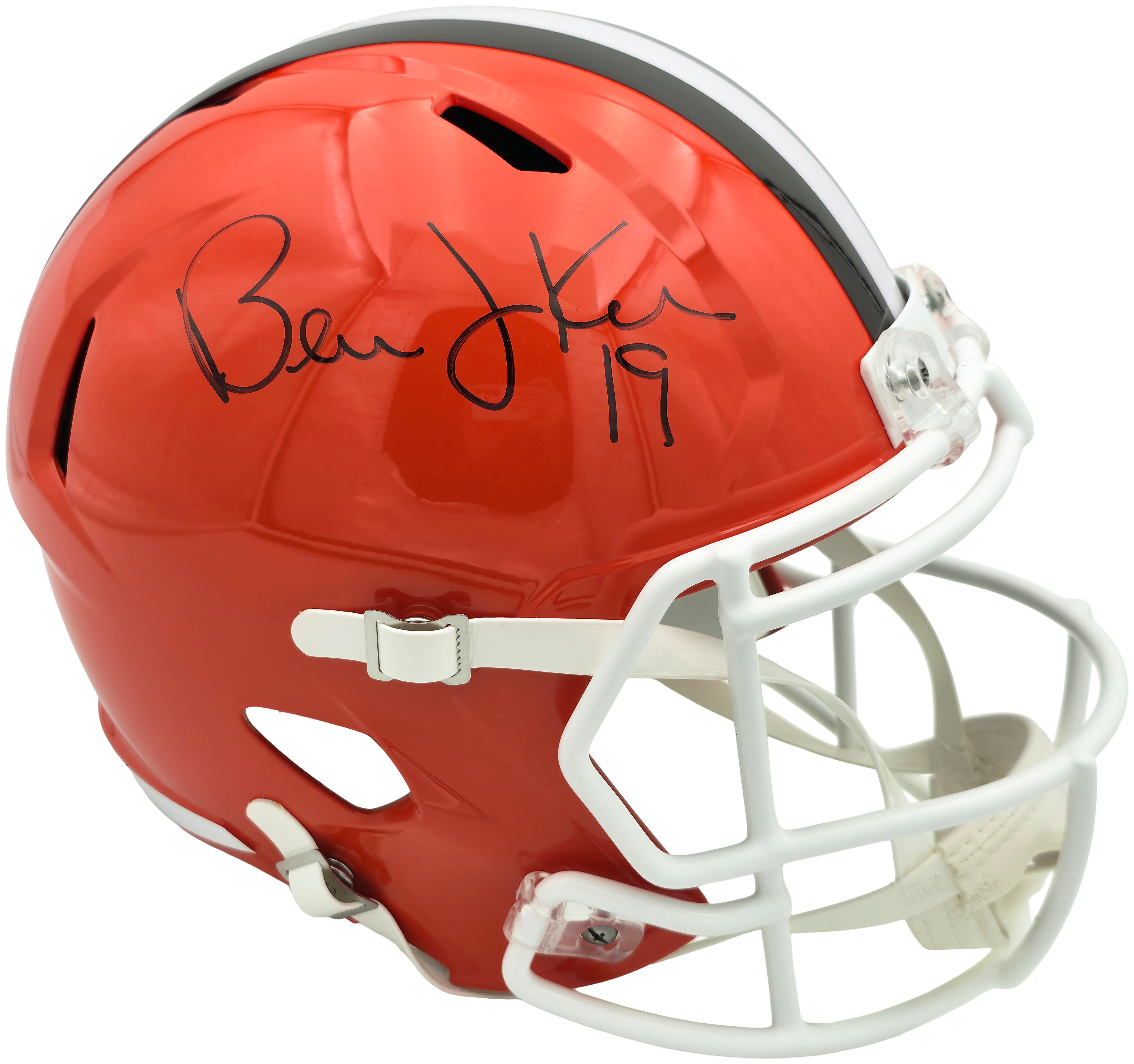 Bernie Kosar Autographed Cleveland Browns Orange 1975-05 Throwback Full Size Speed Replica Helmet JSA Witness