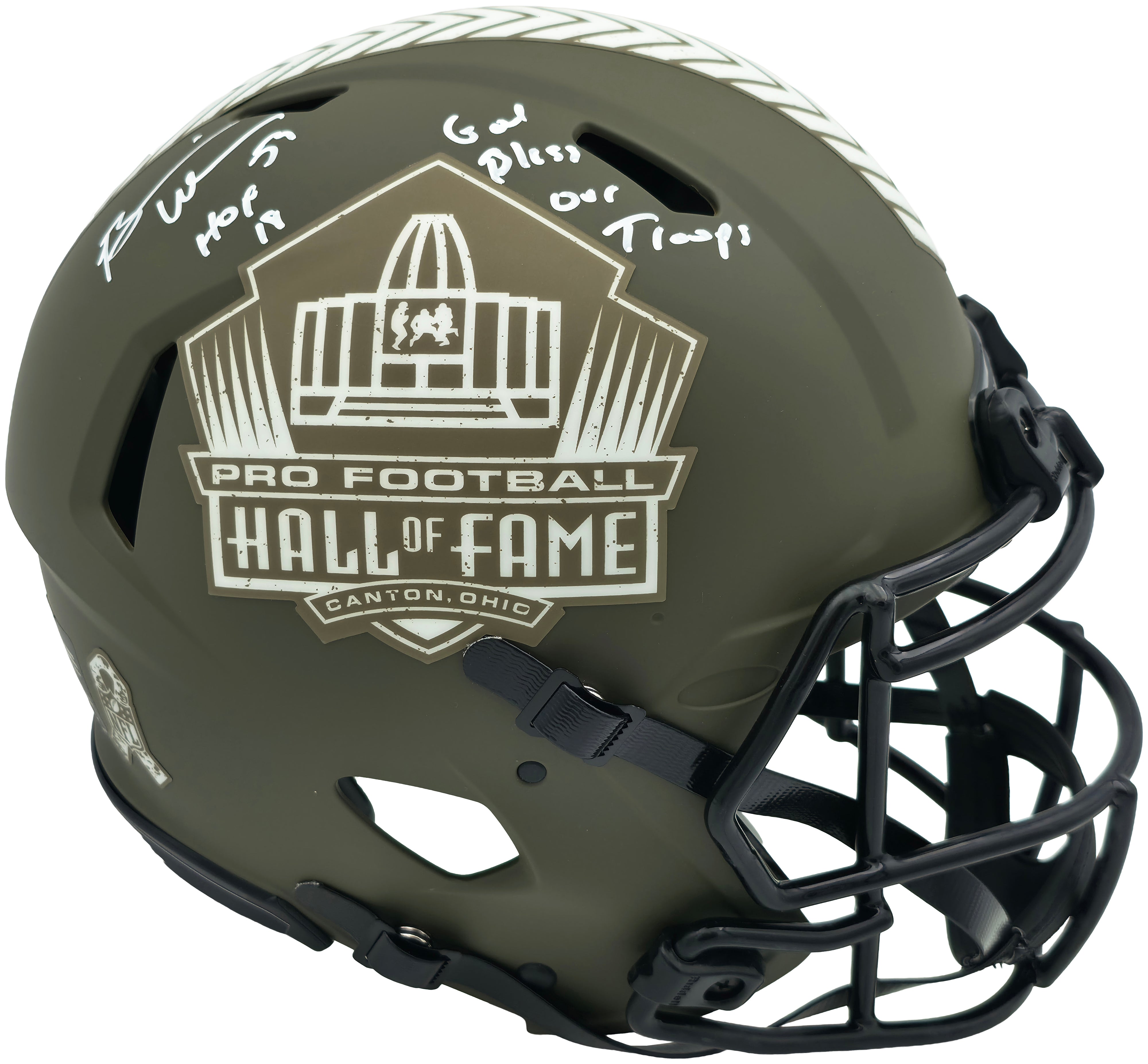 Urlacher Signed Bears Salute to Service Authentic Helmet "HOF 18 God Bless Our Troops" BAS Witness