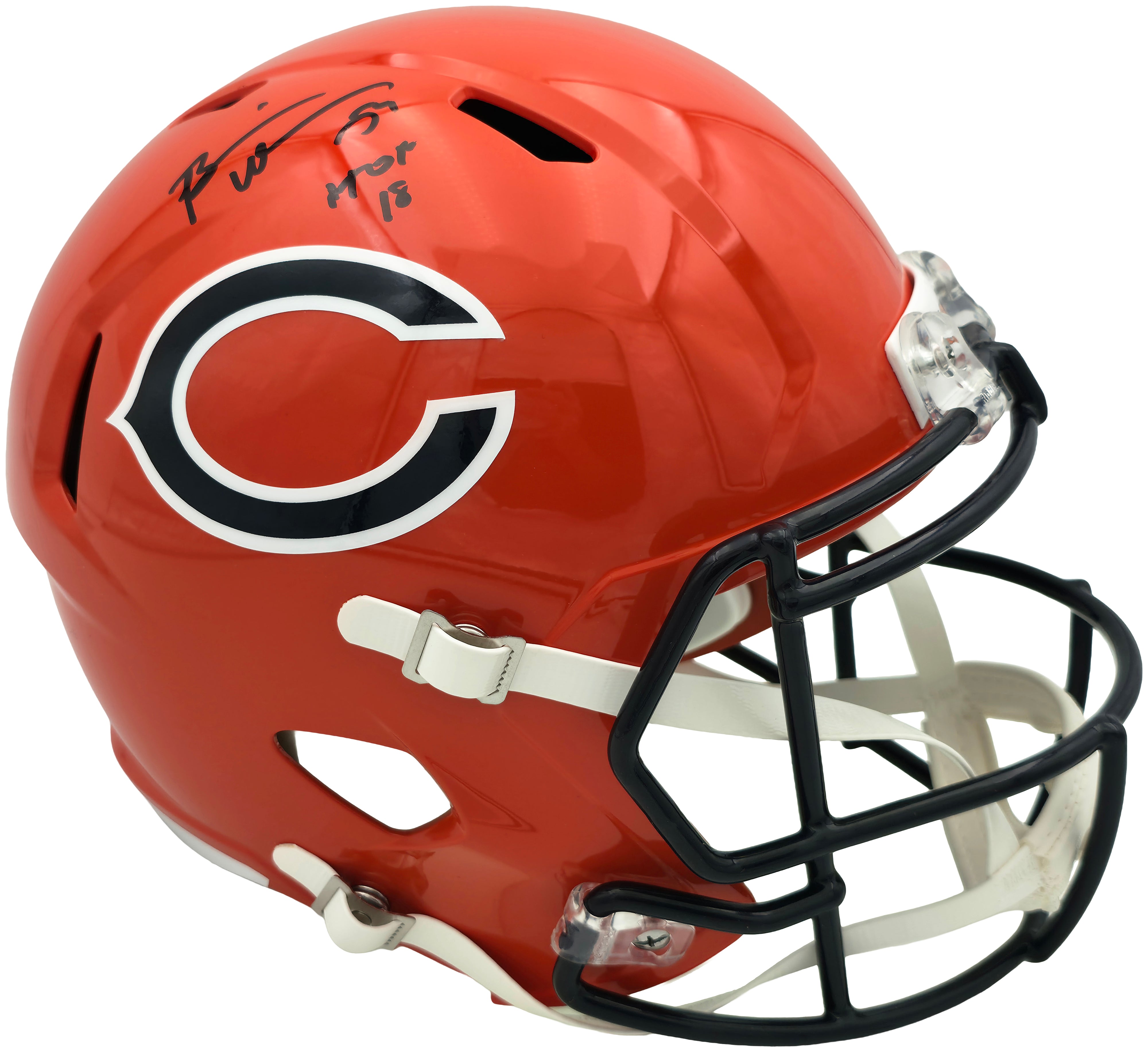 Brian Urlacher Signed Bears Orange Replica Helmet "HOF 18" BAS Witness Authenticated