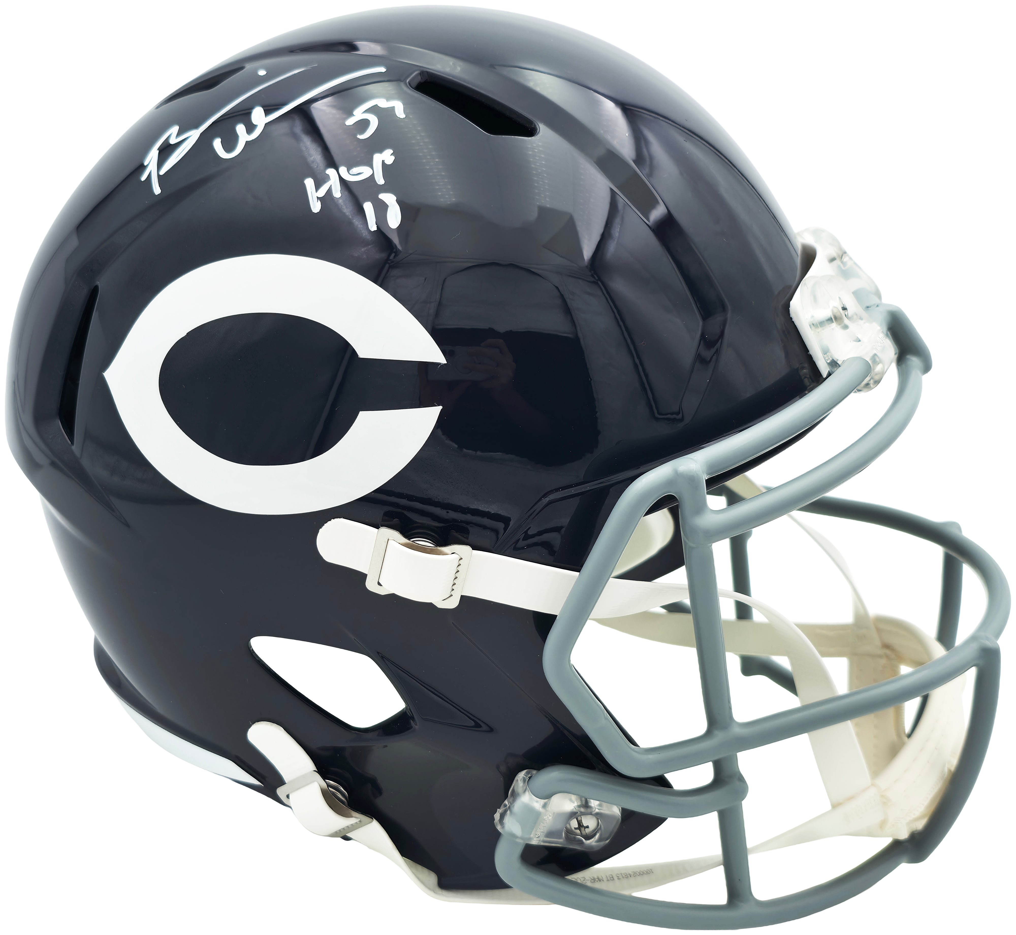 Brian Urlacher Signed Bears Blue Throwback Replica Helmet "HOF 18" BAS Witness Authenticated