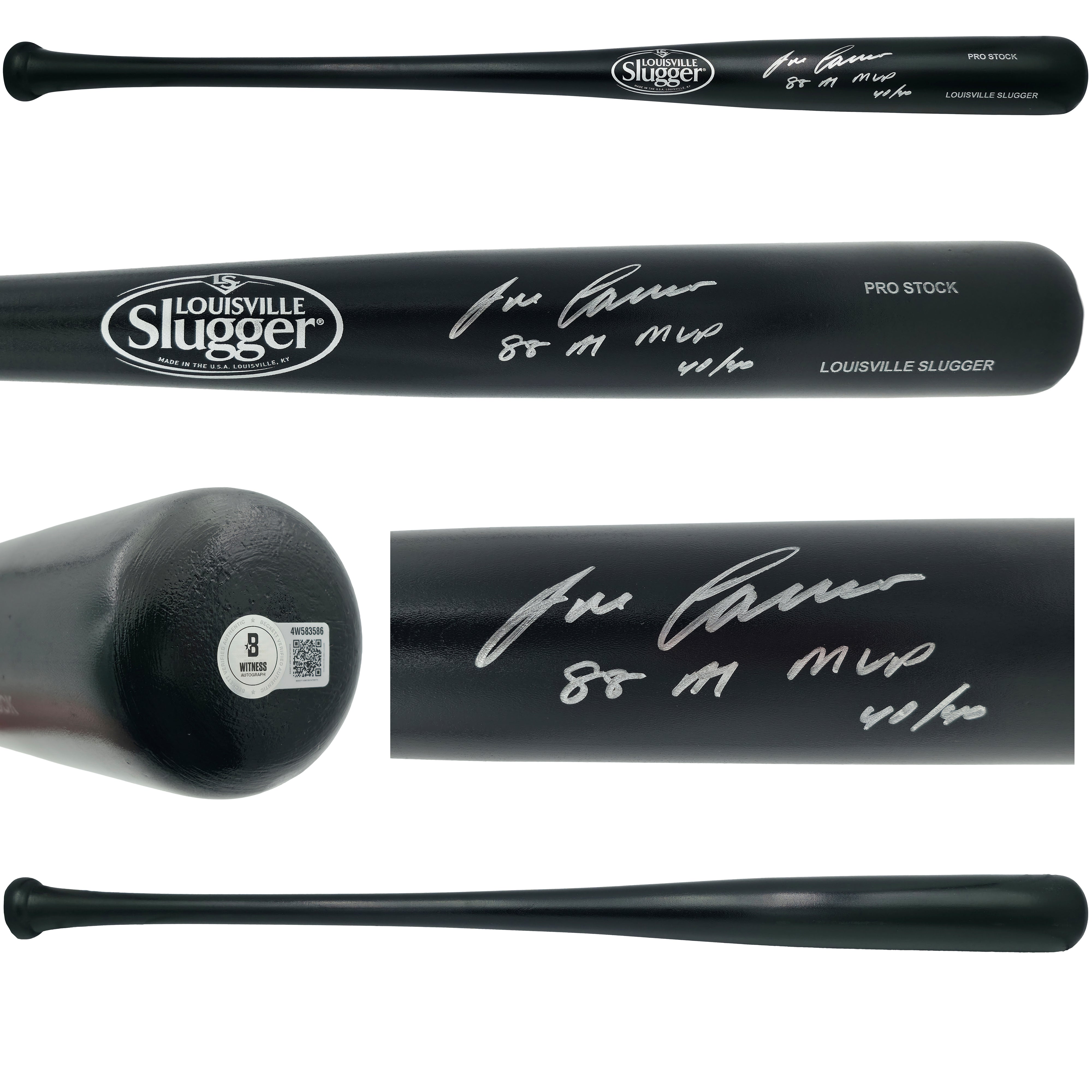 Jose Canseco Signed Black Louisville Slugger Bat Oakland A's "88 AL MVP 40/40" BAS Witness