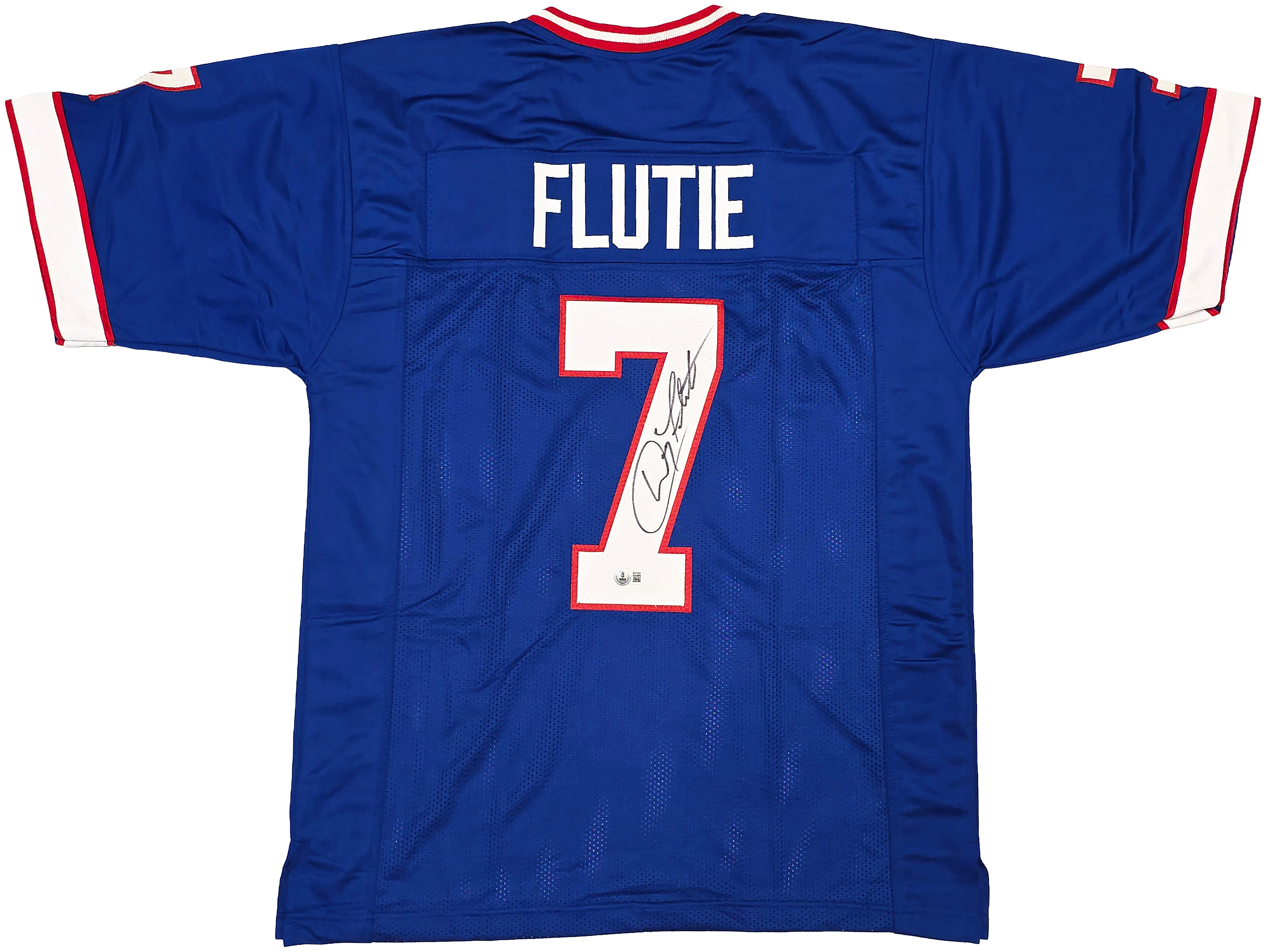 Buffalo Bills Doug Flutie Autographed Blue Jersey Beckett BAS Witness
