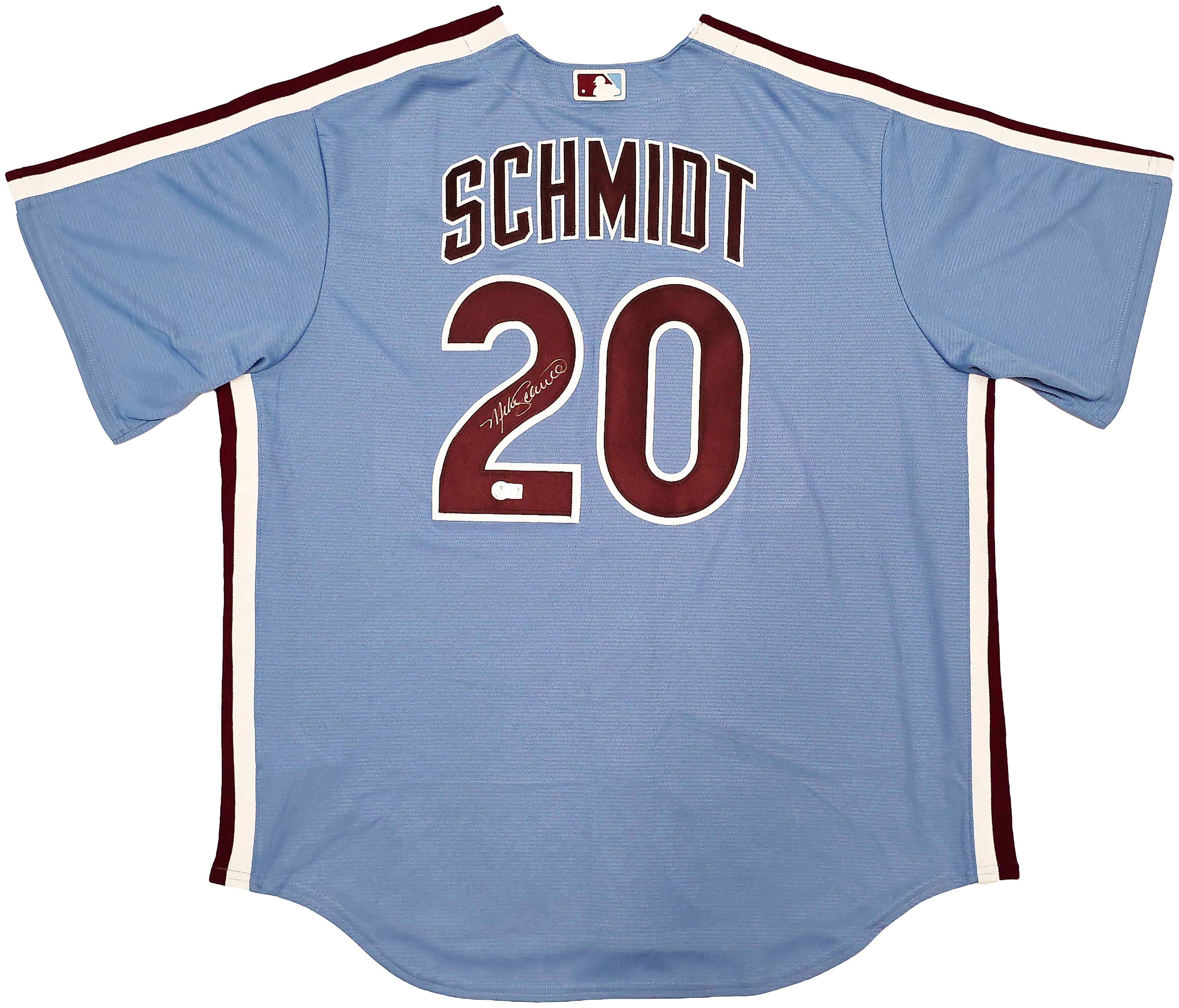 Mike Schmidt Signed Phillies Light Blue Throwback Nike Jersey BAS QR Authenticated XL!