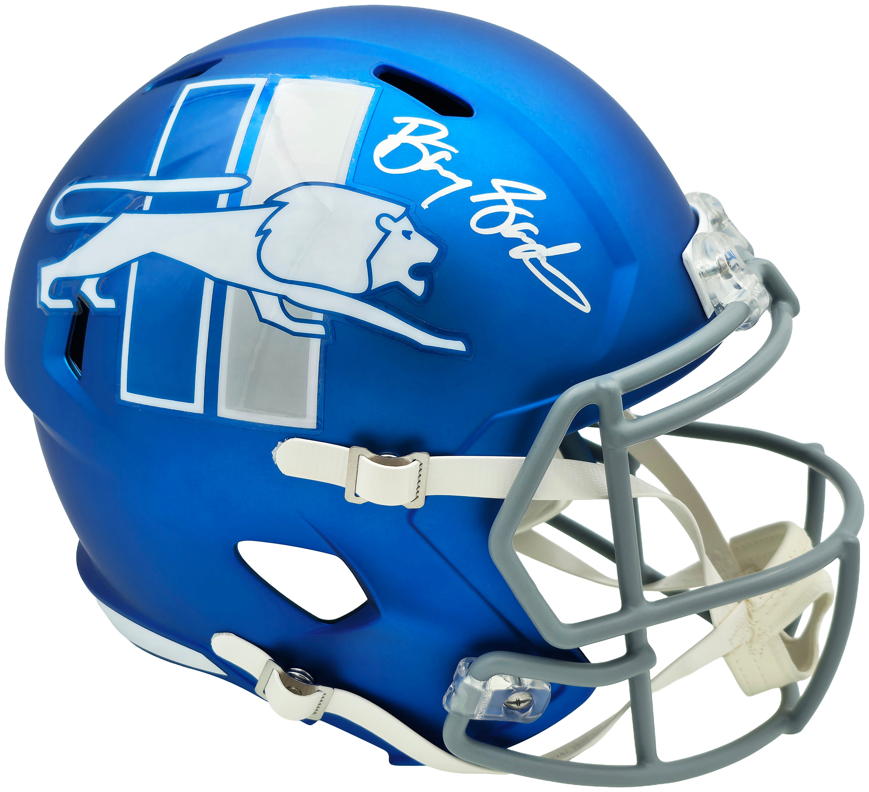 Barry Sanders Signed Detroit Lions 2023 Alternate Blue Speed Replica Full Size Helmet – Beckett BAS