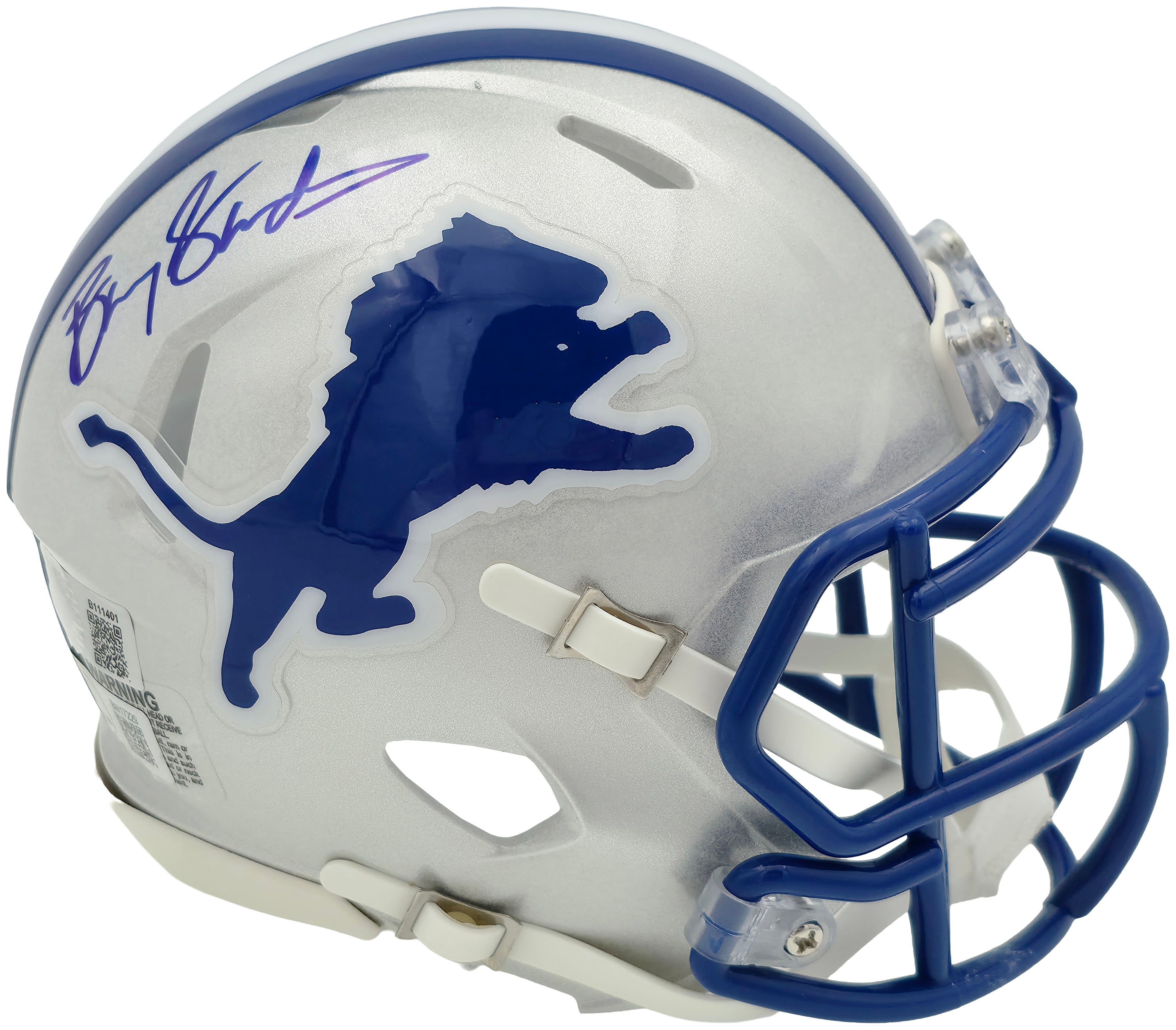 Barry Sanders Signed Detroit Lions 1983–02 Silver Throwback Speed Mini Helmet – Beckett BAS