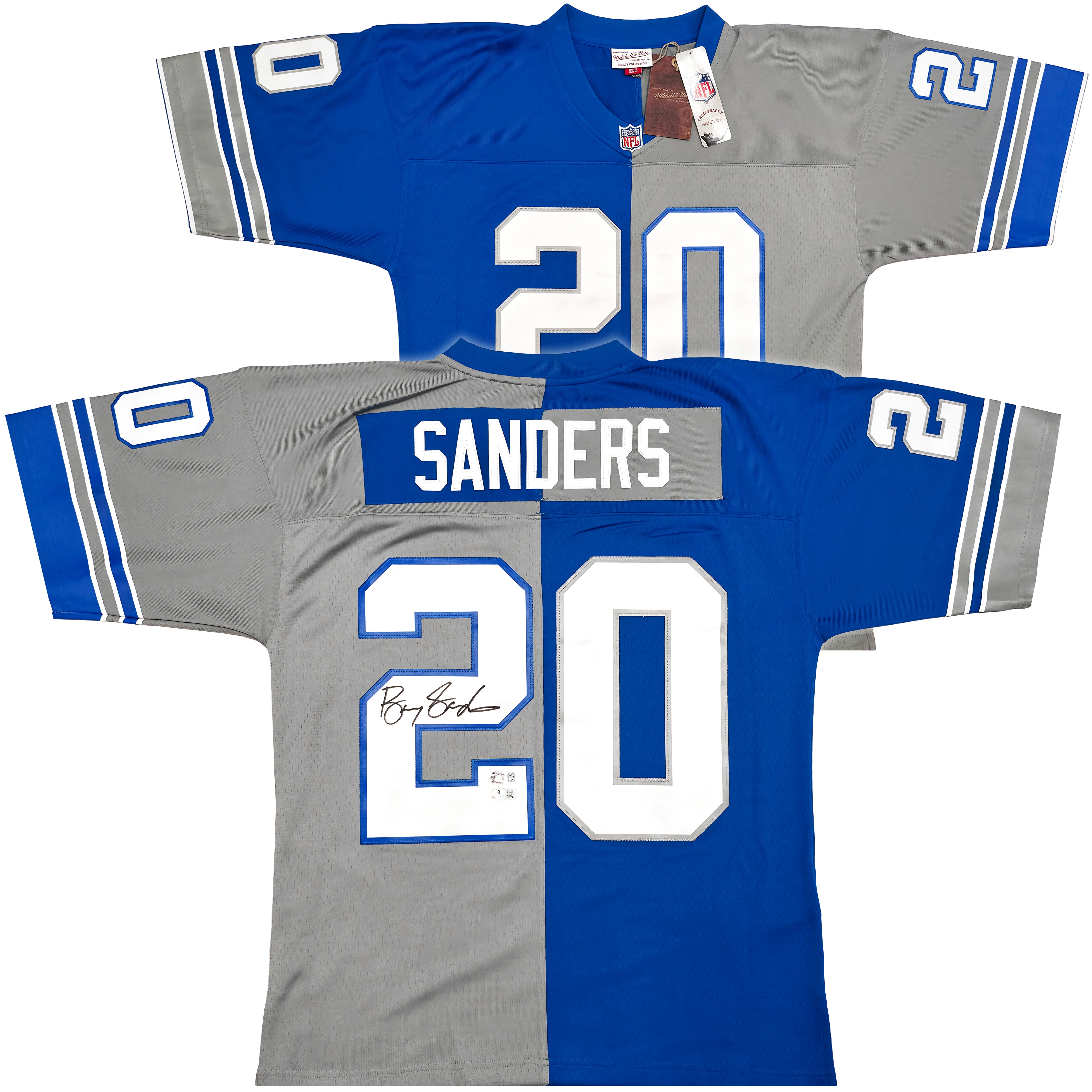 Barry Sanders Signed Detroit Lions 1996 Legacy Throwback Blue & Grey Split Mitchell & Ness Authentic Jersey Size 44 – Beckett BAS