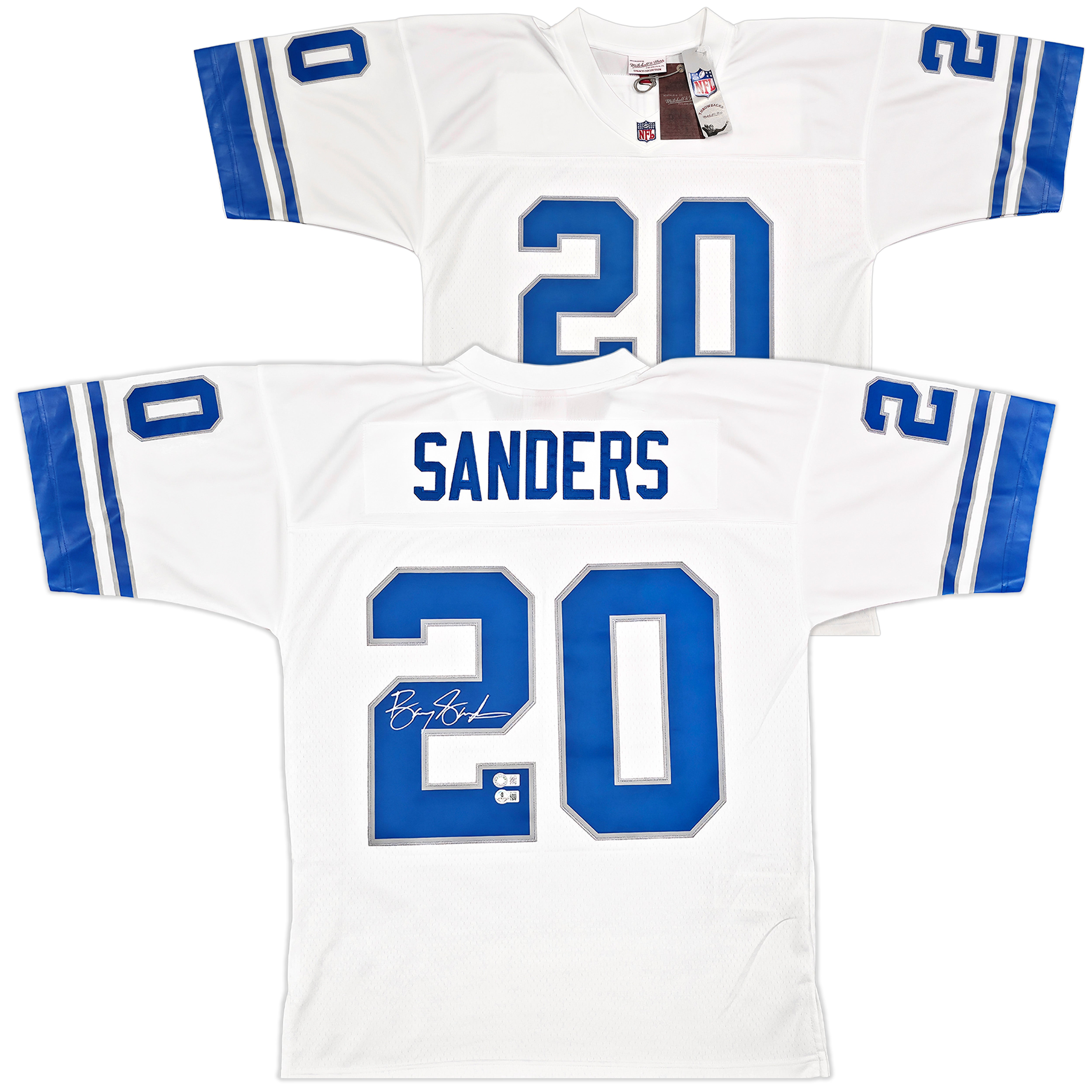 Barry Sanders Signed Detroit Lions 1996 Mitchell & Ness Legacy Throwback White Authentic Jersey (Size 44) – Beckett BAS