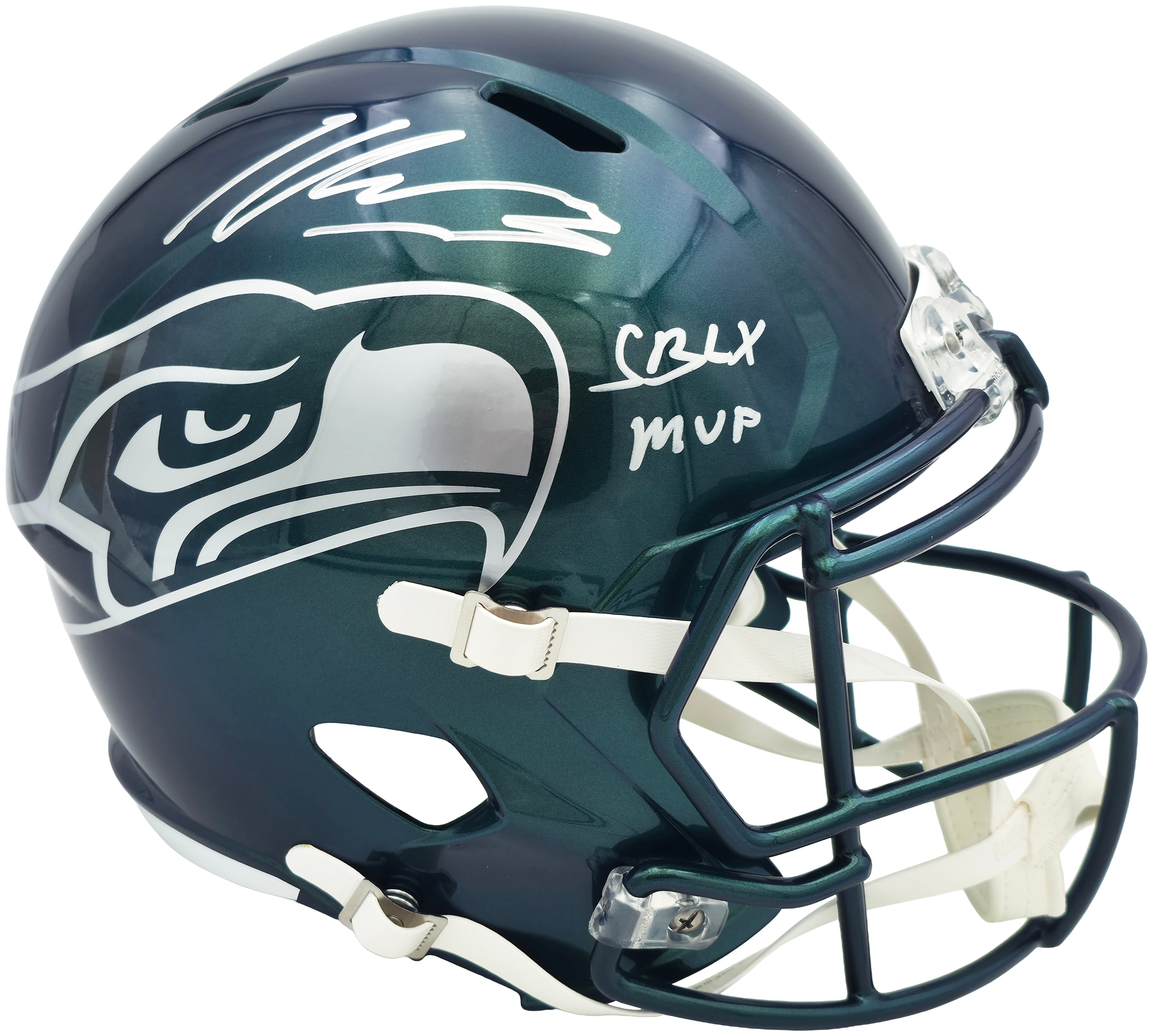 Kenneth Walker III Autographed Seattle Seahawks Metallic Green Full Size Rivalry Speed Replica Helmet "SB LX MVP" Beckett BAS Witness