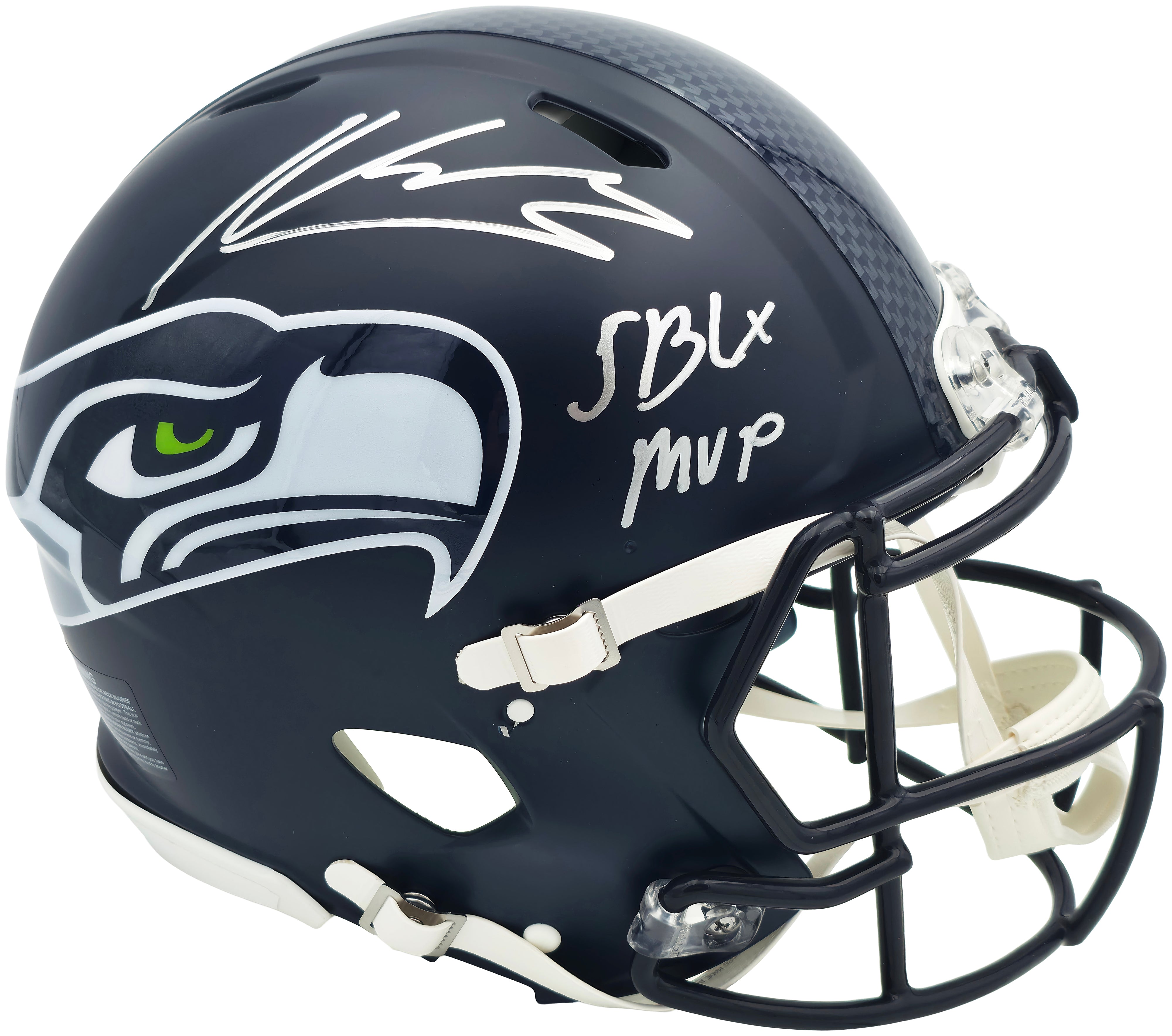 Kenneth Walker III Autographed Seattle Seahawks Blue Full Size SB LX Champions Logo Speed Authentic Helmet "SB LX MVP" Beckett BAS Witness