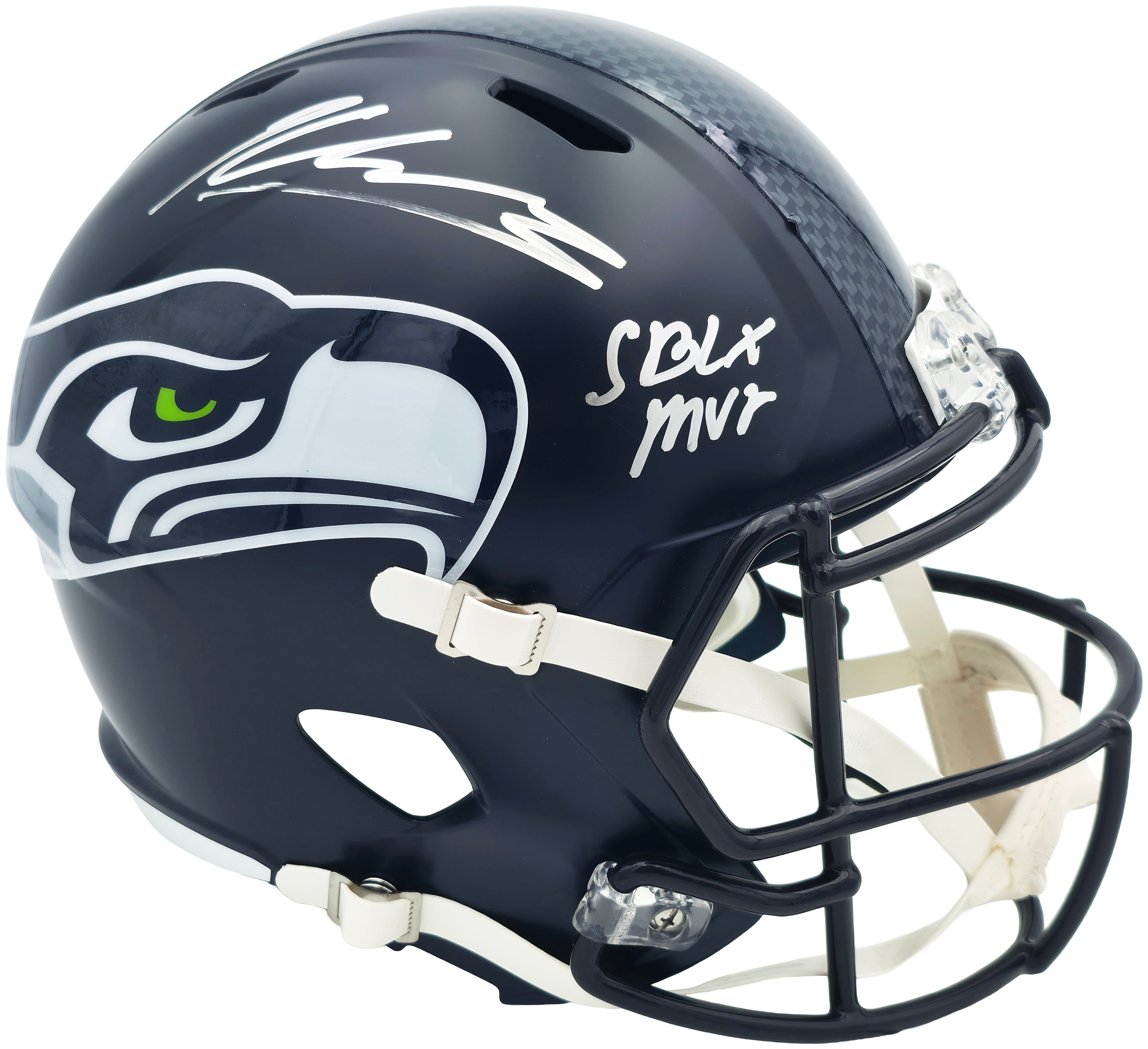 Kenneth Walker III Autographed Seattle Seahawks Blue Full Size Speed Replica Helmet "SB LX MVP" Beckett BAS Witness