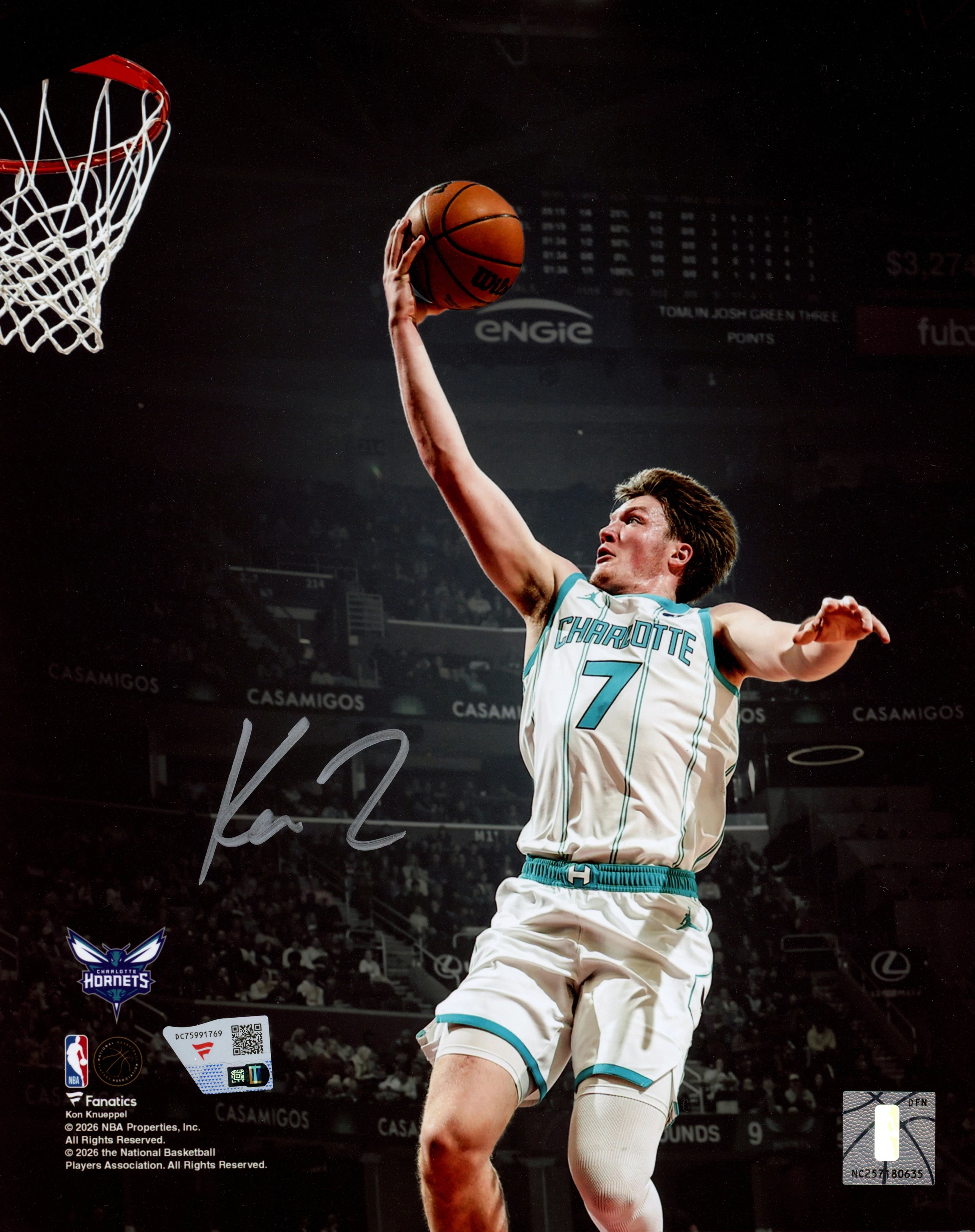 Kon Knueppel Autographed 8x10 Photo Charlotte Hornets Fanatics Holo!