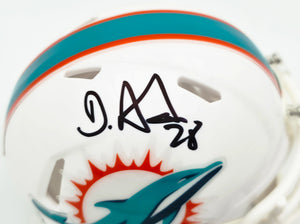 De'Von Achane Autographed Miami Dolphins White Speed Mini Helmet - Beckett BAS Witness Authenticated
