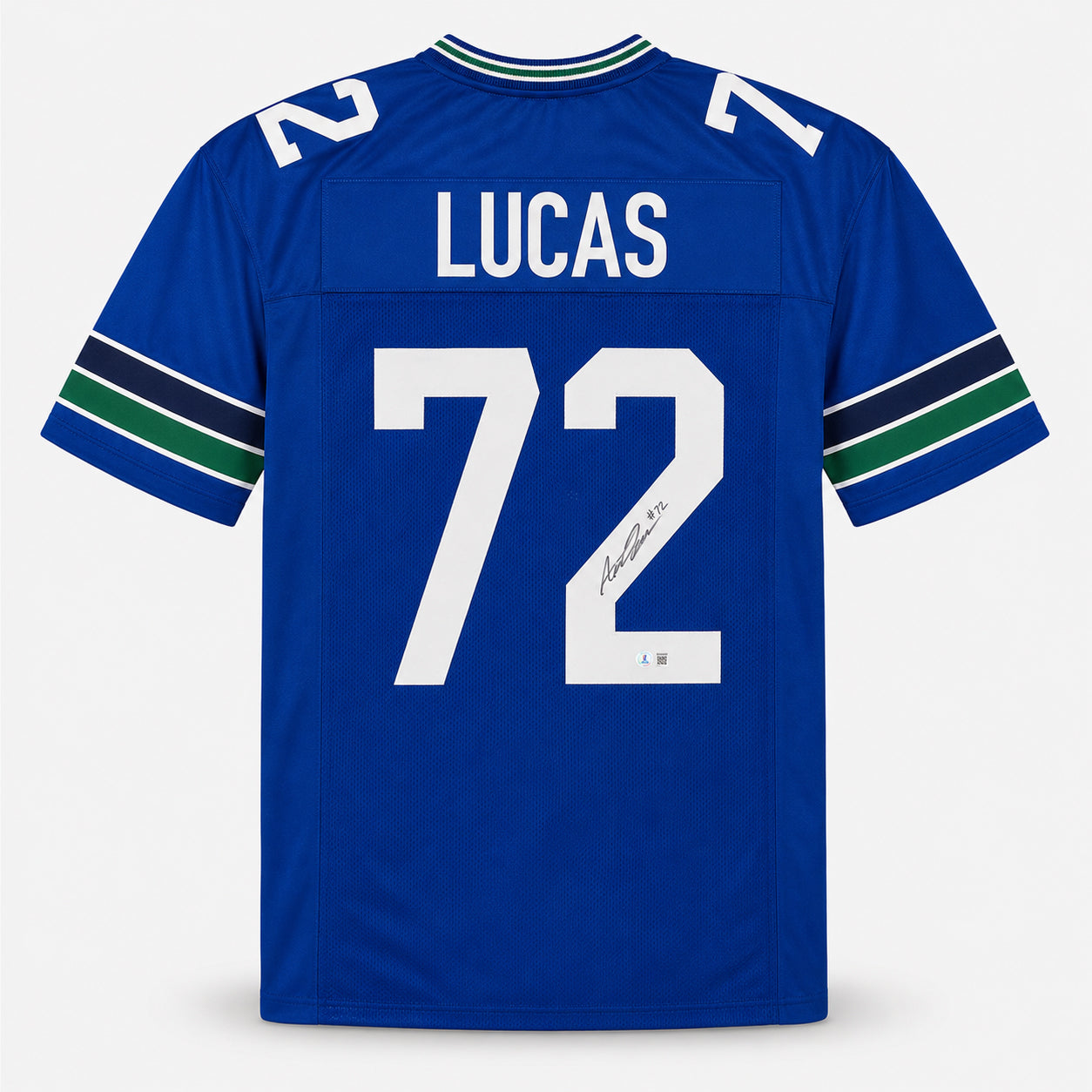 Seattle Seahawks Abe Lucas Autographed Blue Throwback Jersey MCS Holo