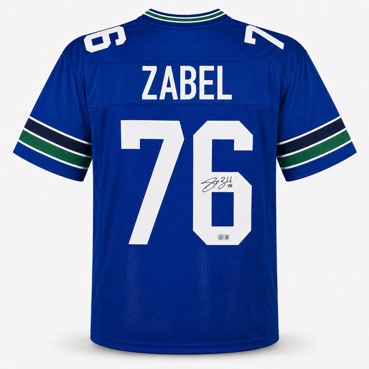 Seattle Seahawks Grey Zabel Autographed Blue Throwback Jersey MCS Holo