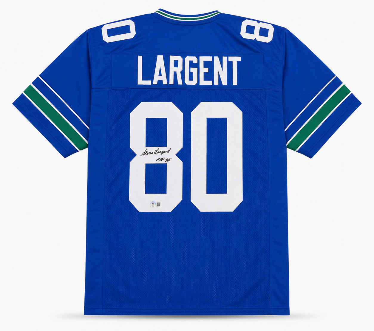 Seattle Seahawks Steve Largent Autographed Blue Throwback Jersey "HOF 95" Beckett BAS Witness
