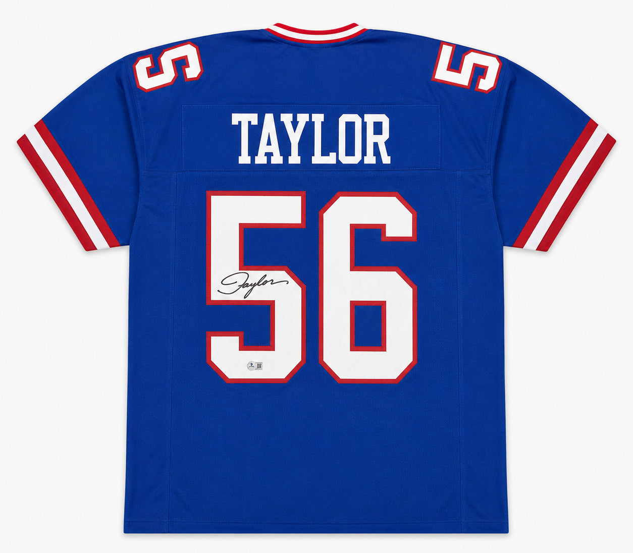 Lawrence Taylor Signed Giants Blue Jersey - Beckett (BAS) Witnessed