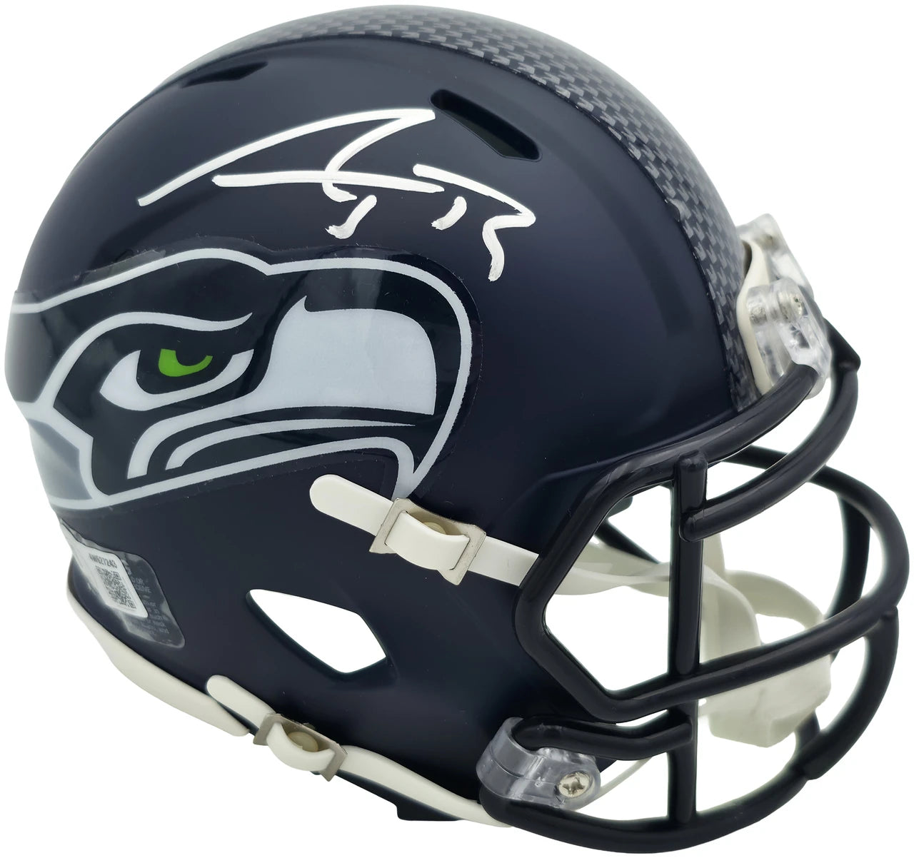 AJ Barner Autographed Seattle Seahawks Blue Speed Mini Helmet Beckett BAS Witness