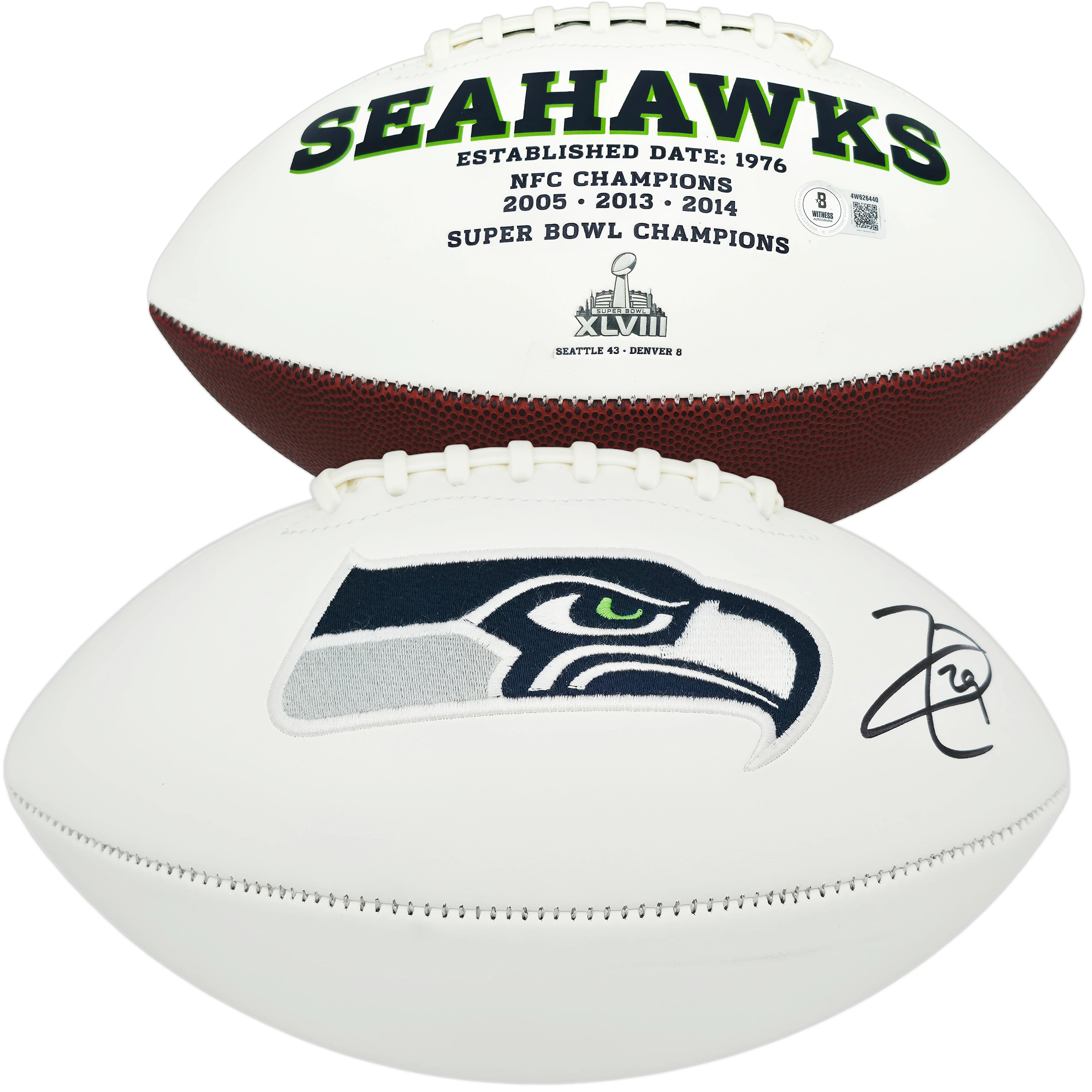 Earl Thomas III Autographed White Seattle Seahawks Super Bowl XLVIII Logo Football Beckett BAS Witness