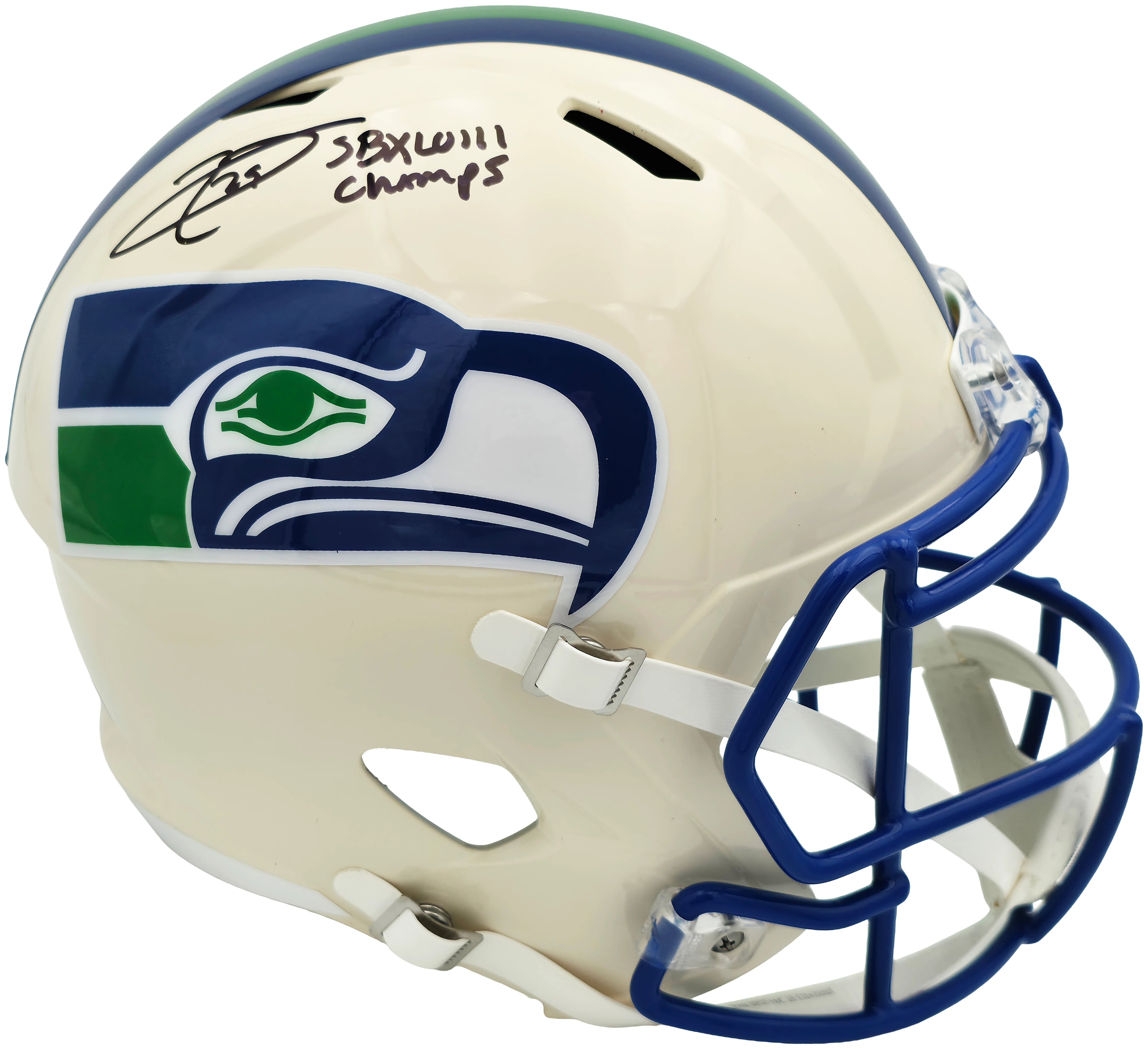 Earl Thomas III Autographed Seattle Seahawks Cream Retro Full Size Replica Speed Helmet "SB XLVIII Champs" Beckett BAS Witness