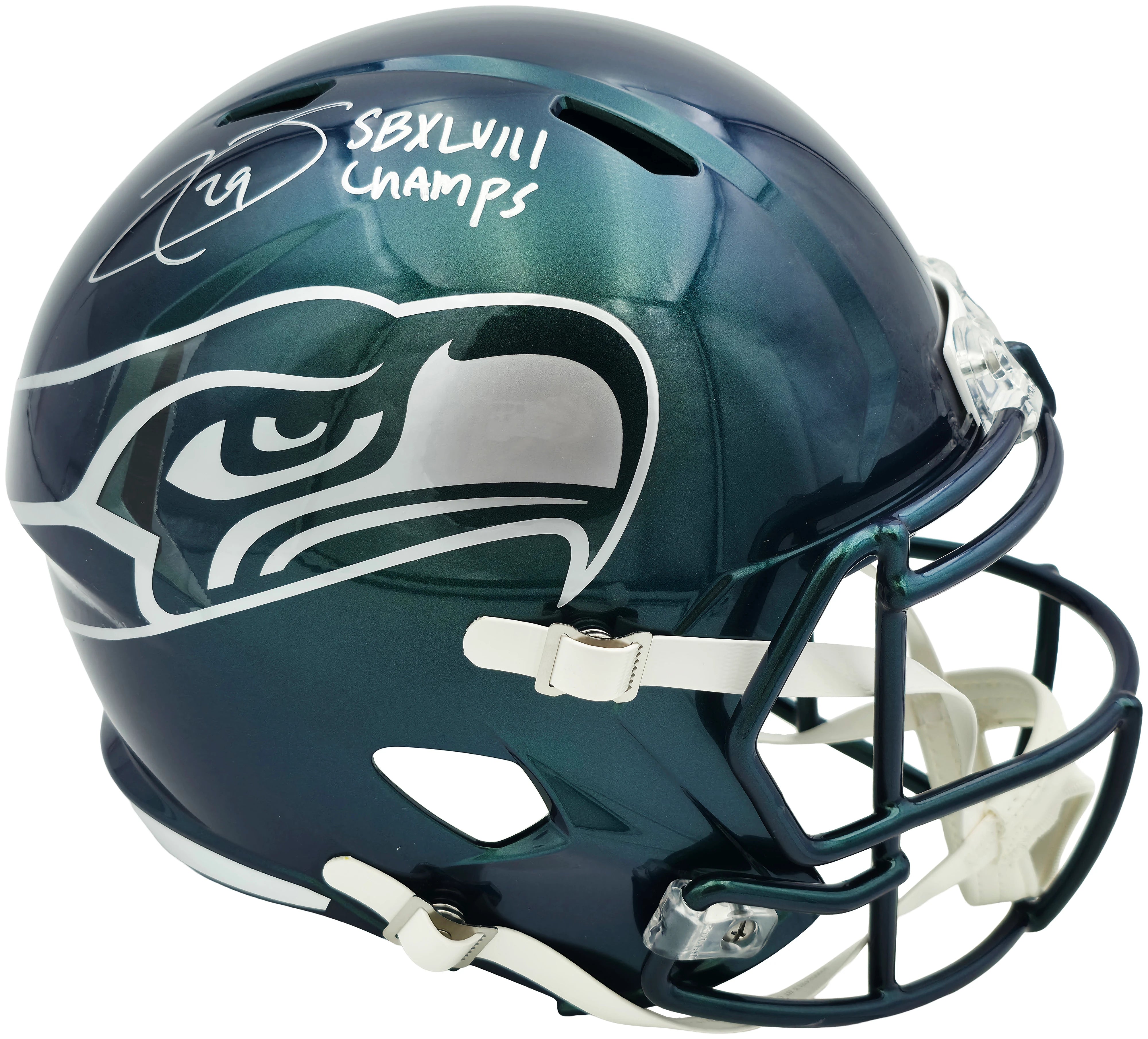 Earl Thomas III Autographed Seattle Seahawks Rivalries Full Size Replica Speed Helmet "SB XLVIII Champs" Beckett BAS Witness