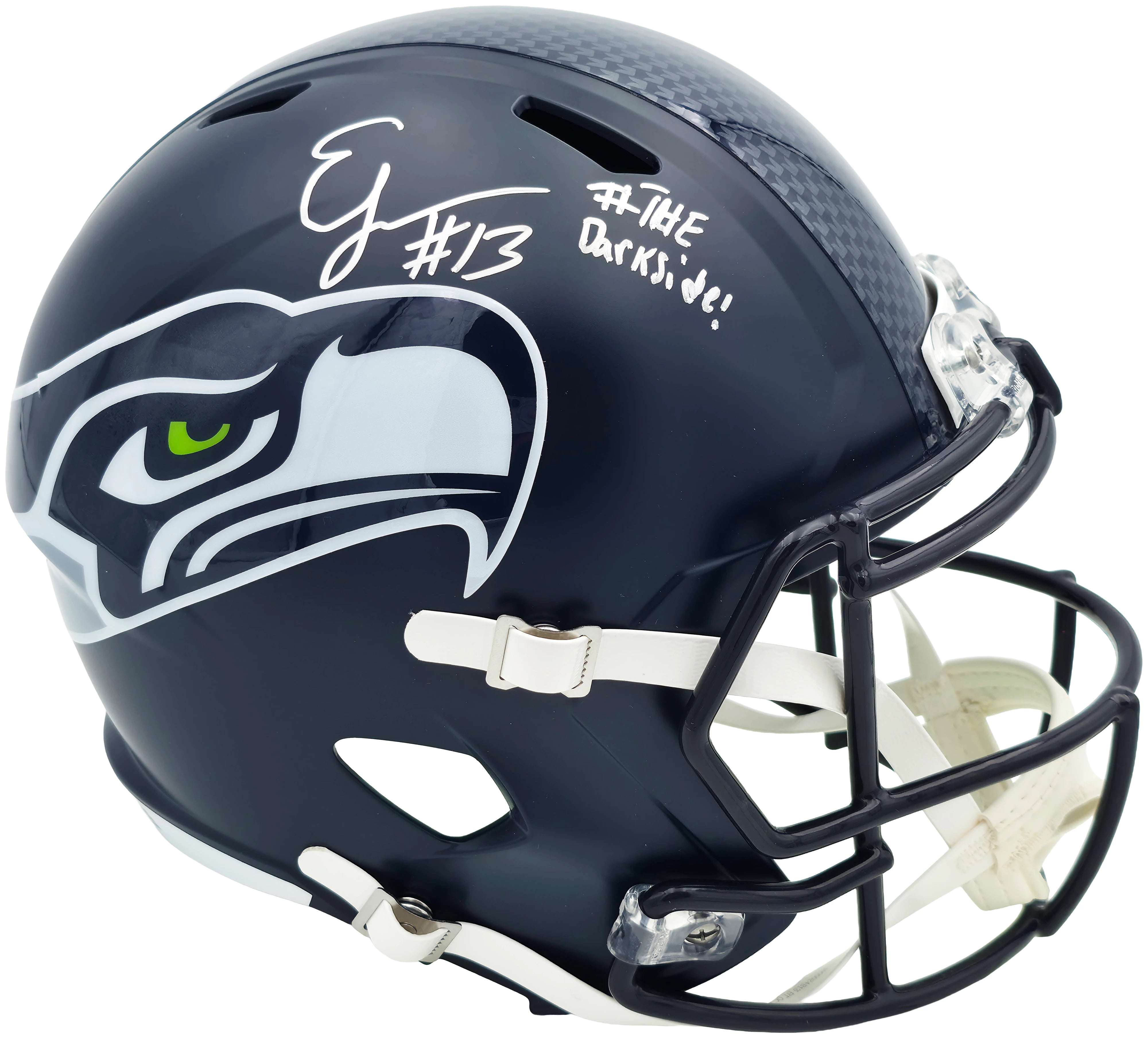 Ernest Jones IV Autographed Seattle Seahawks Blue Full Size Super Bowl LX Champions Logo Speed Replica Helmet "The Darkside" MCS Holo