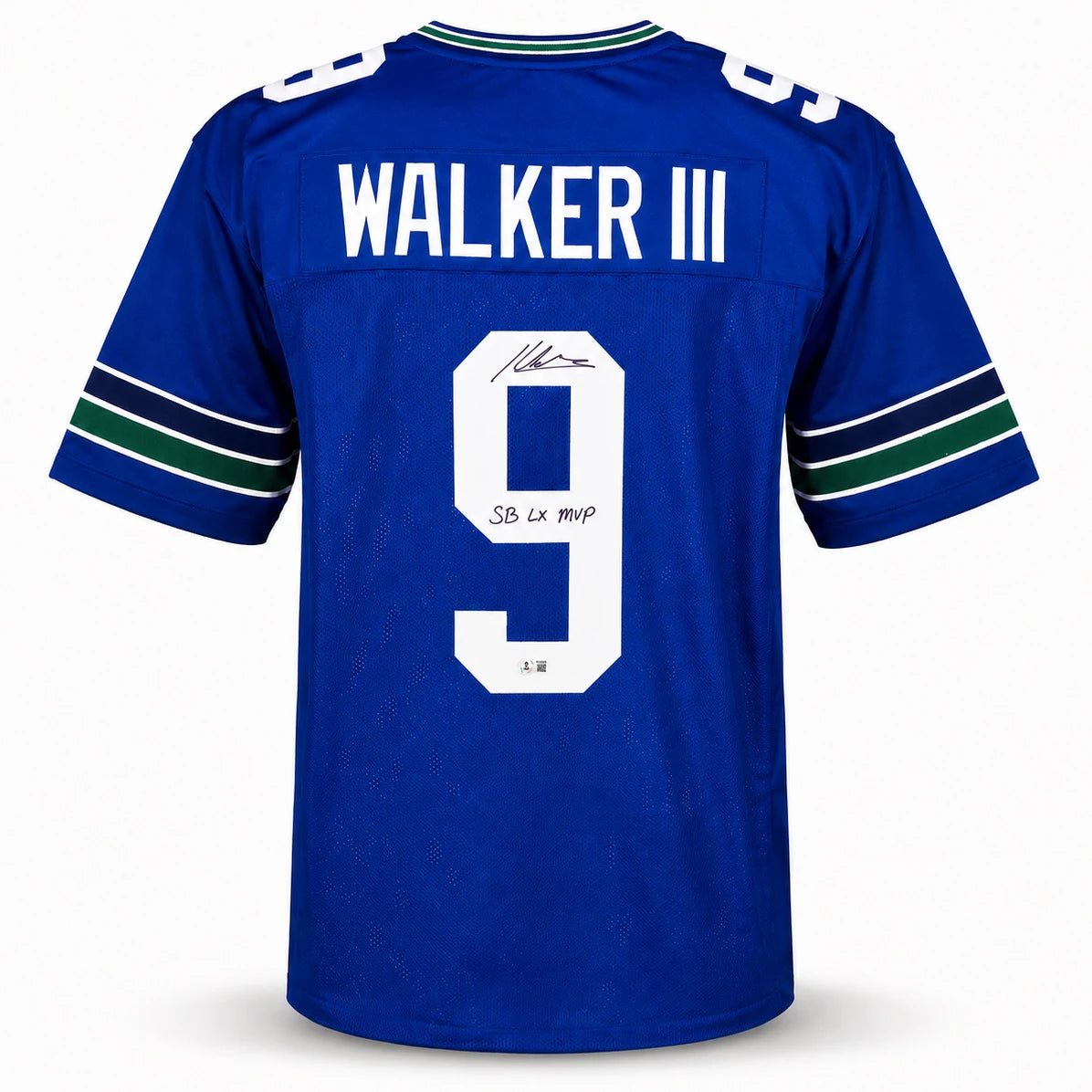 Kenneth Walker III Signed Seahawks Blue Throwback Jersey "SB LX MVP" - BAS Witnessed