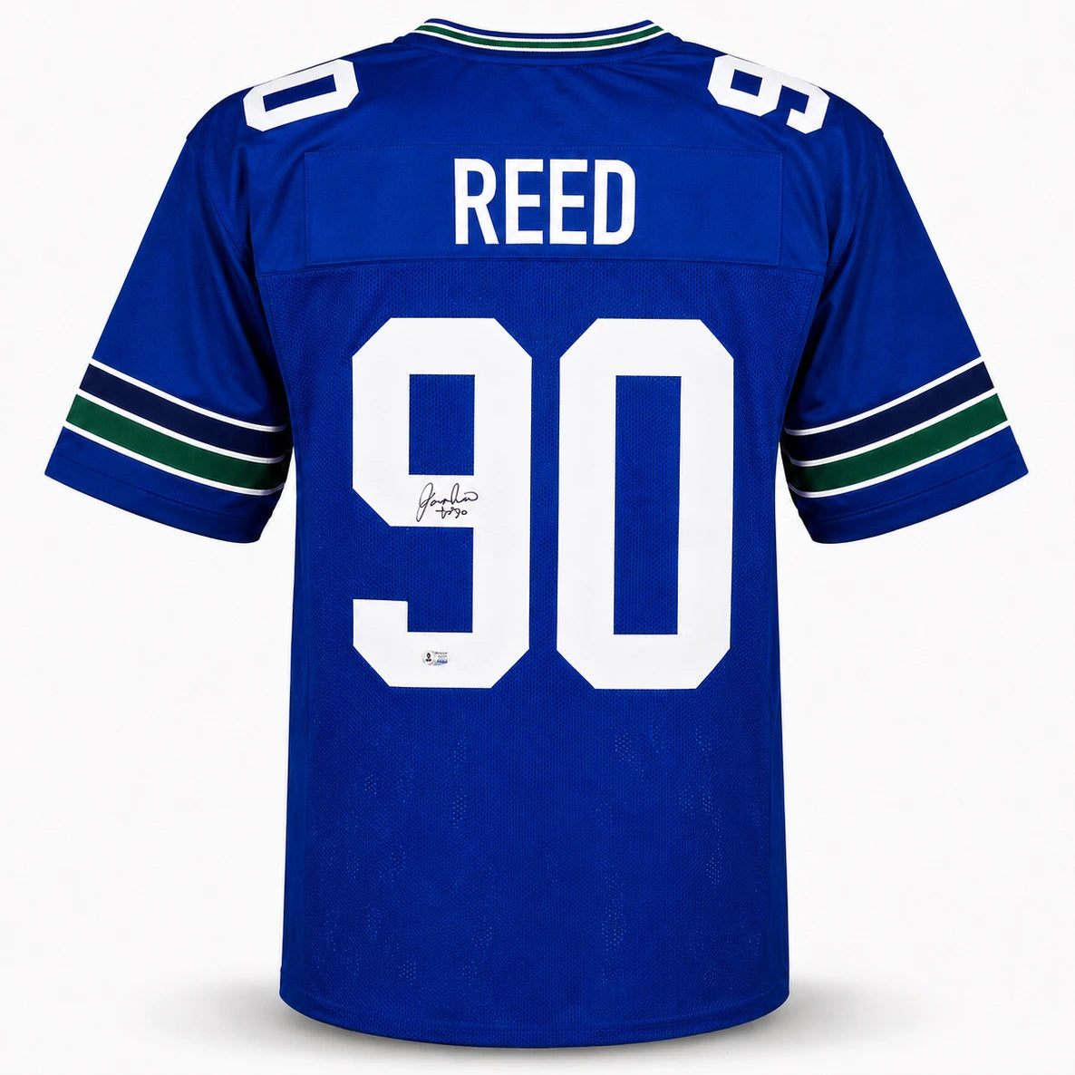 Seattle Seahawks Jarran Reed Autographed Blue Throwback Jersey MCS Holo