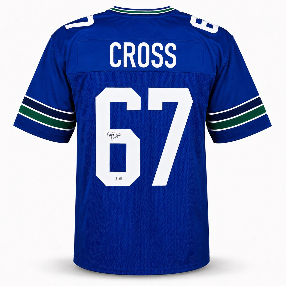 Seattle Seahawks Charles Cross Autographed Blue Throwback Jersey MCS Holo
