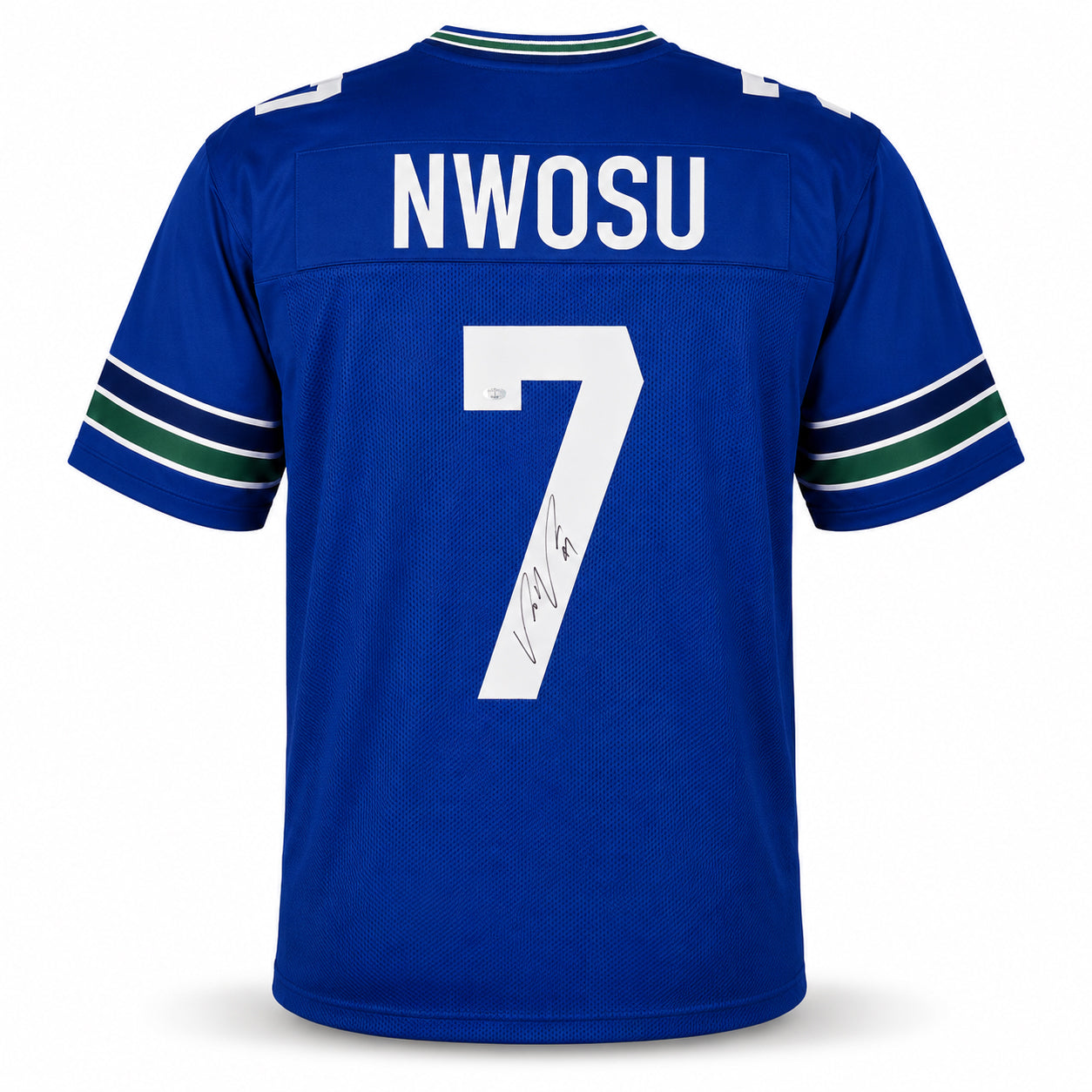 Seattle Seahawks Uchenna Nwosu Autographed Blue Throwback Jersey MCS Hologram