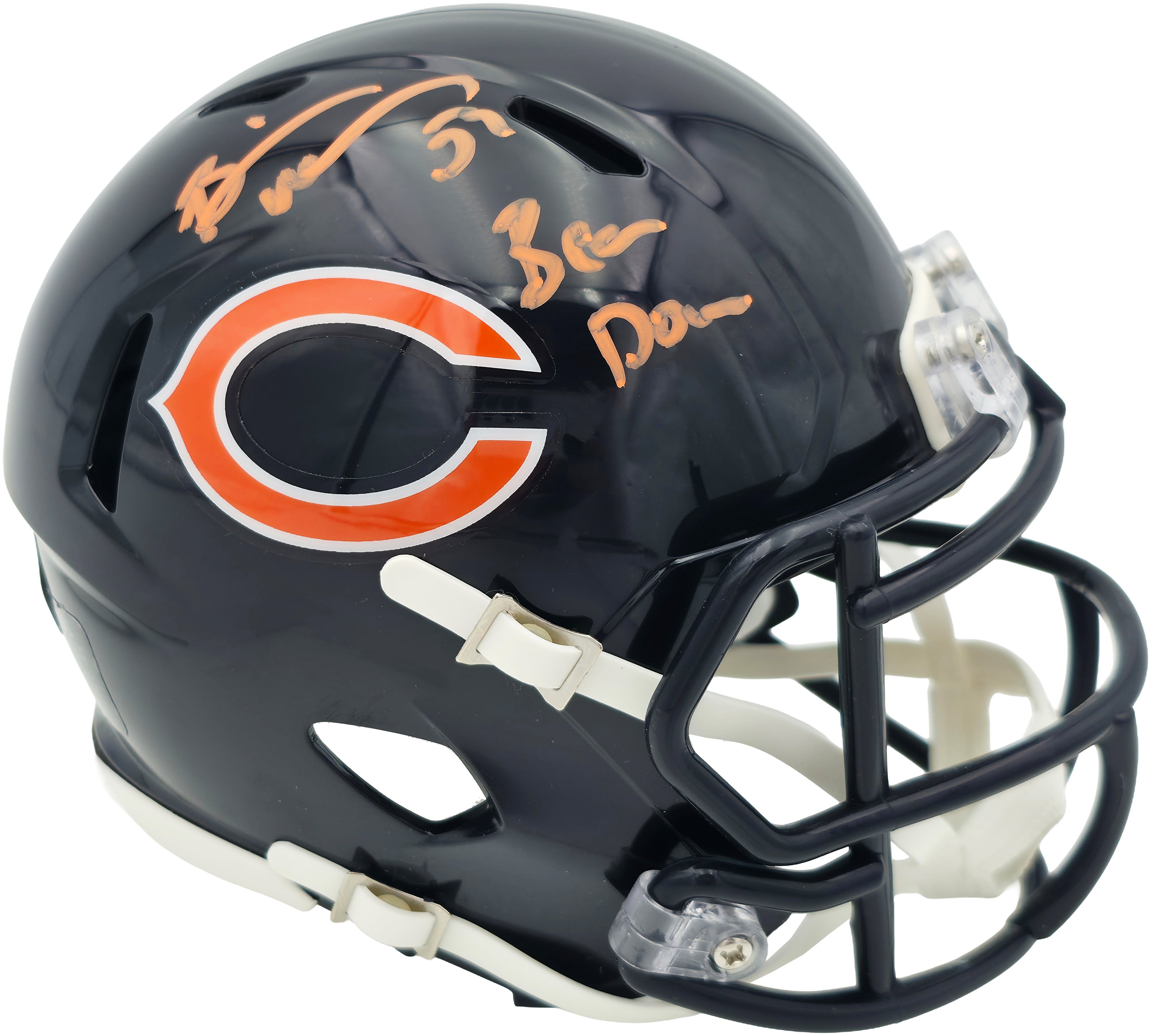Chicago Bears Brian Urlacher Autographed Blue Speed Mini Helmet "Bear Down" Inscription - Beckett BAS Witness COA
