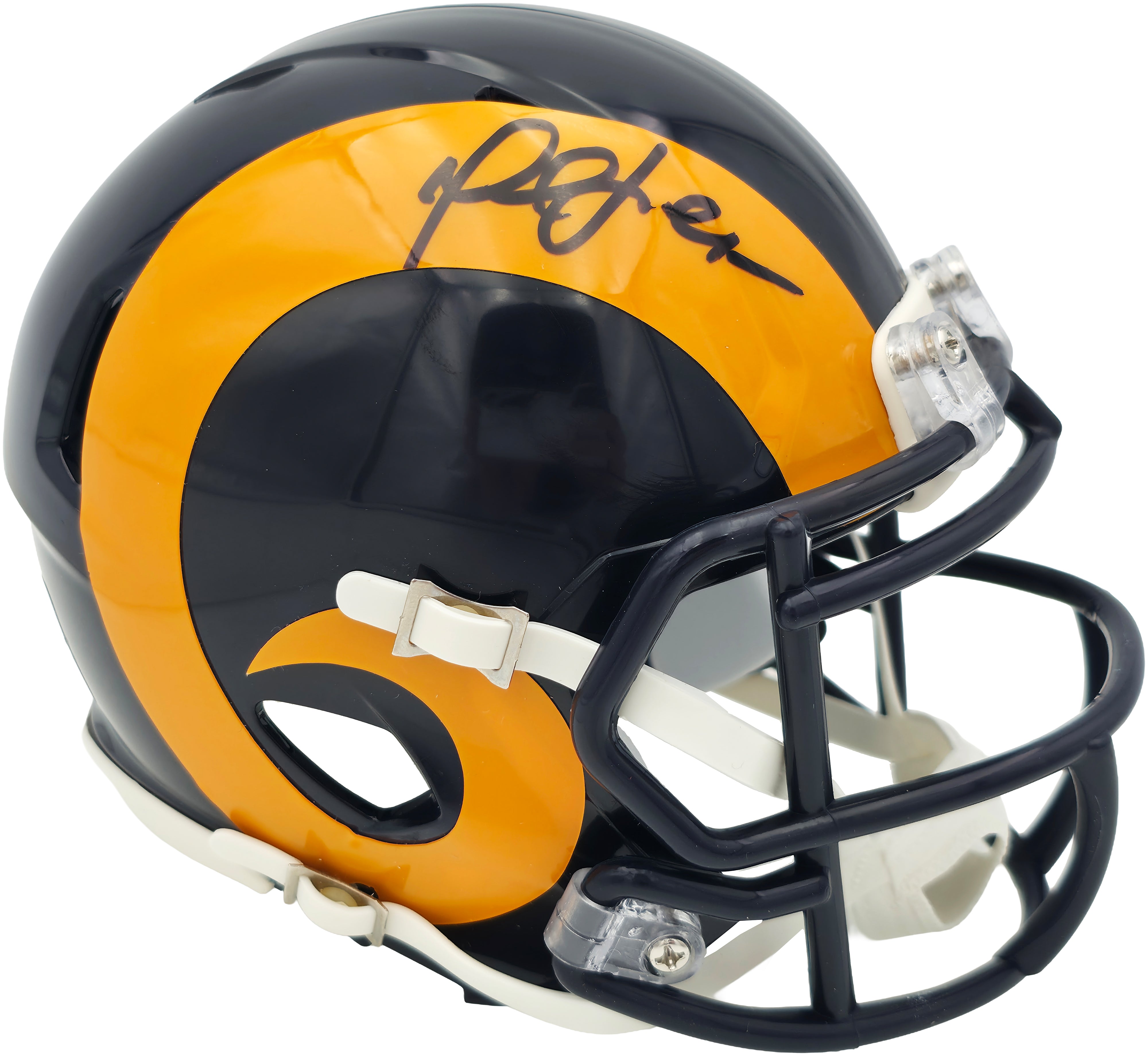 St. Louis Rams Marshall Faulk Autographed Blue 1981-99 Throwback Speed Mini Helmet - JSA Witness COA