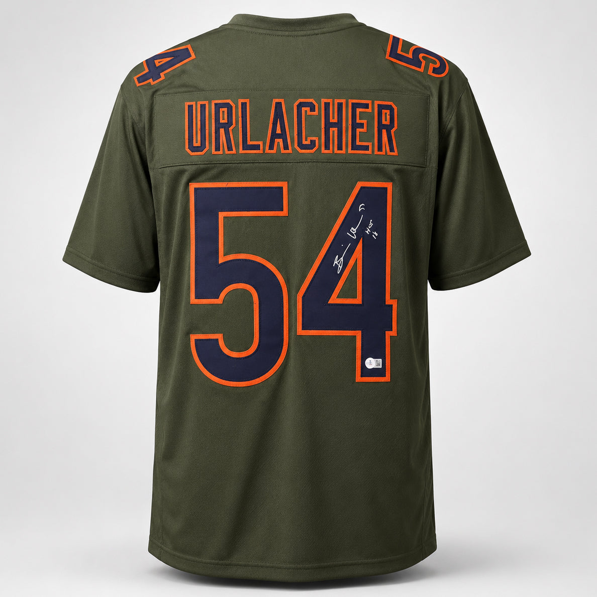 Brian Urlacher Signed Chicago Bears Camo Green Custom Jersey "HOF 18" (Beckett Witness)