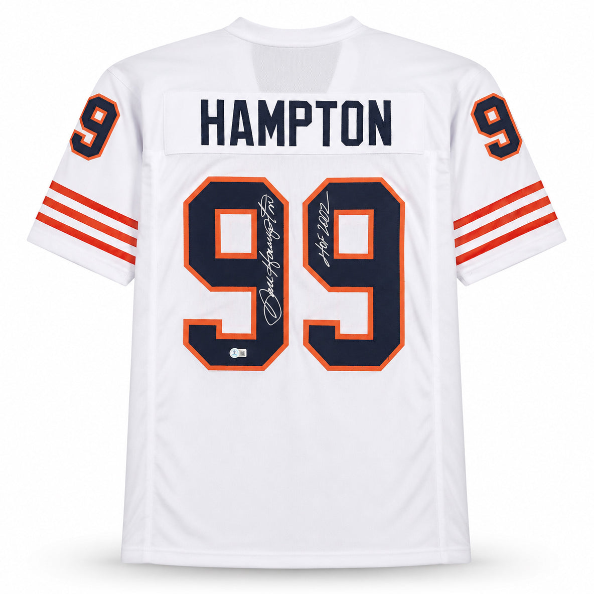 Dan Hampton Signed Chicago Bears White Custom Jersey "HOF 2002" (Beckett Witness)