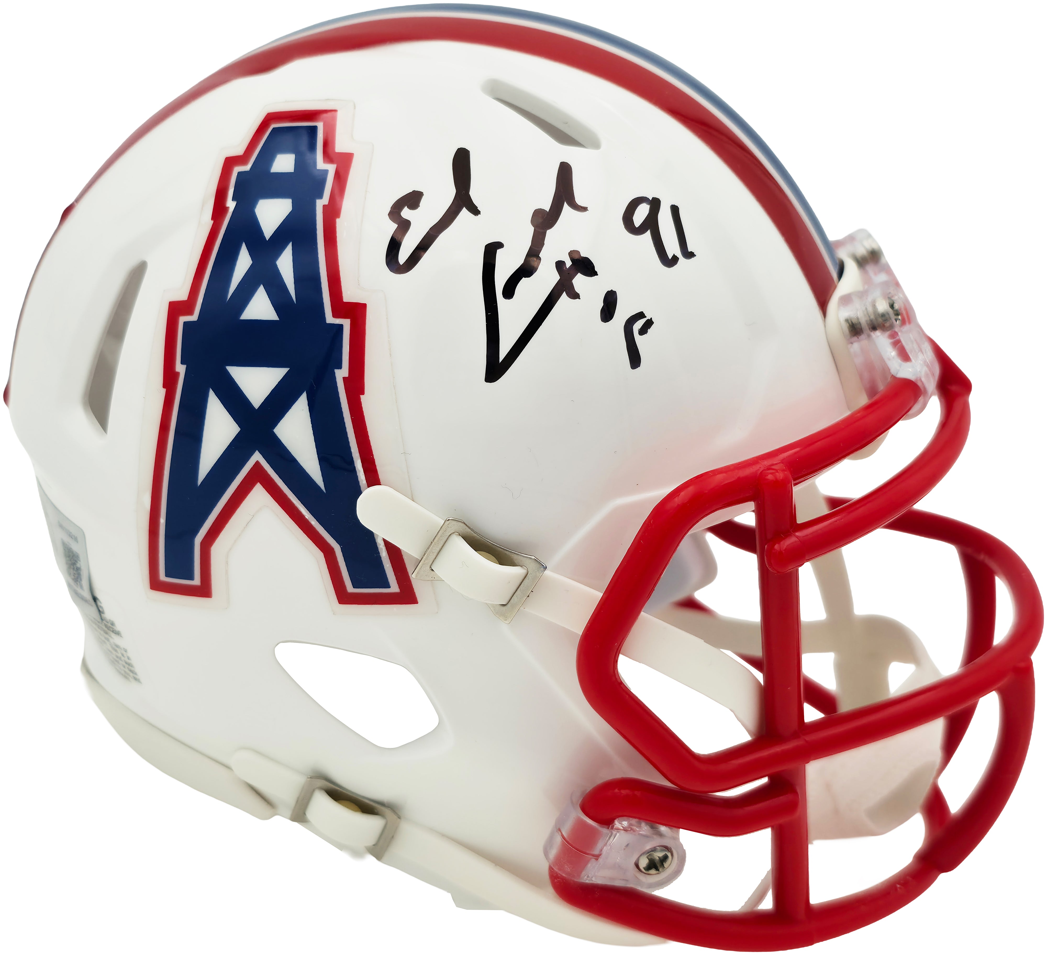 Earl Campbell Autographed Houston Oilers White 1981-98 Throwback Speed Mini Helmet "HOF 91" - BAS Witnessed