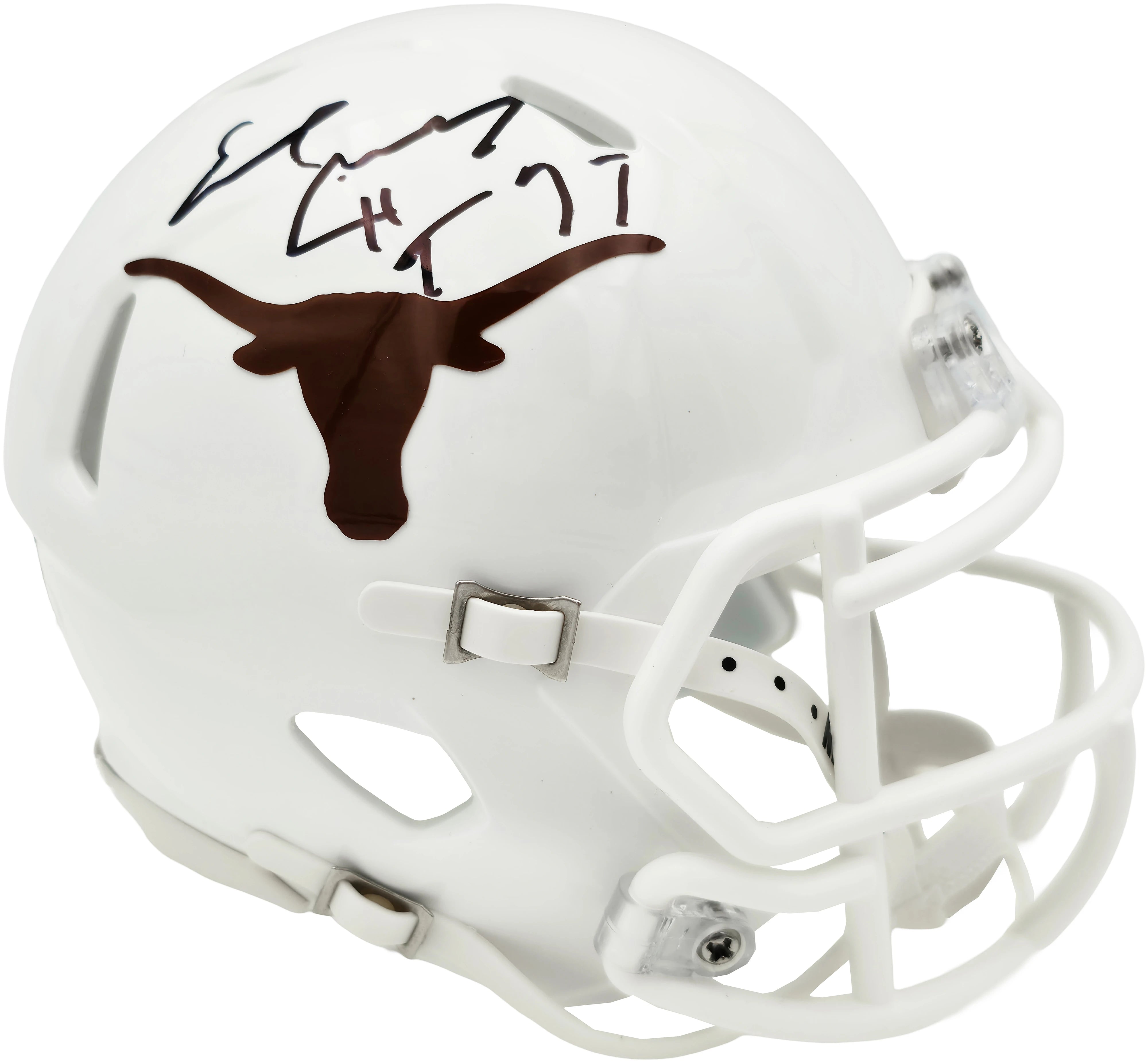 Texas Longhorns Earl Campbell Autographed White Riddell Speed Mini Helmet "HT 77" - BAS Witnessed