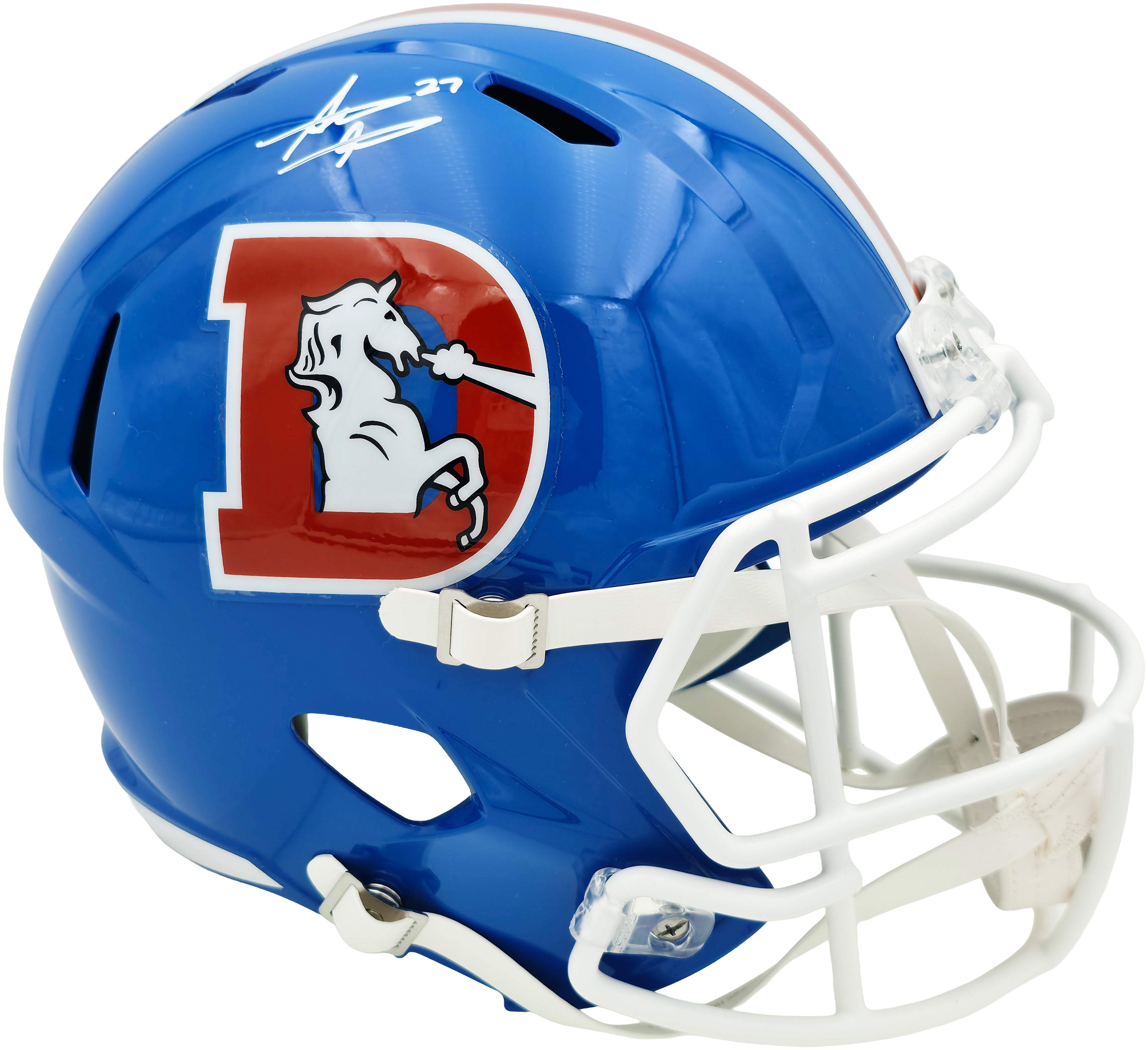Denver Broncos Steve Atwater Autographed 1975-96 Throwback Blue Riddell Speed Full-Size Replica Helmet - BAS Witnessed